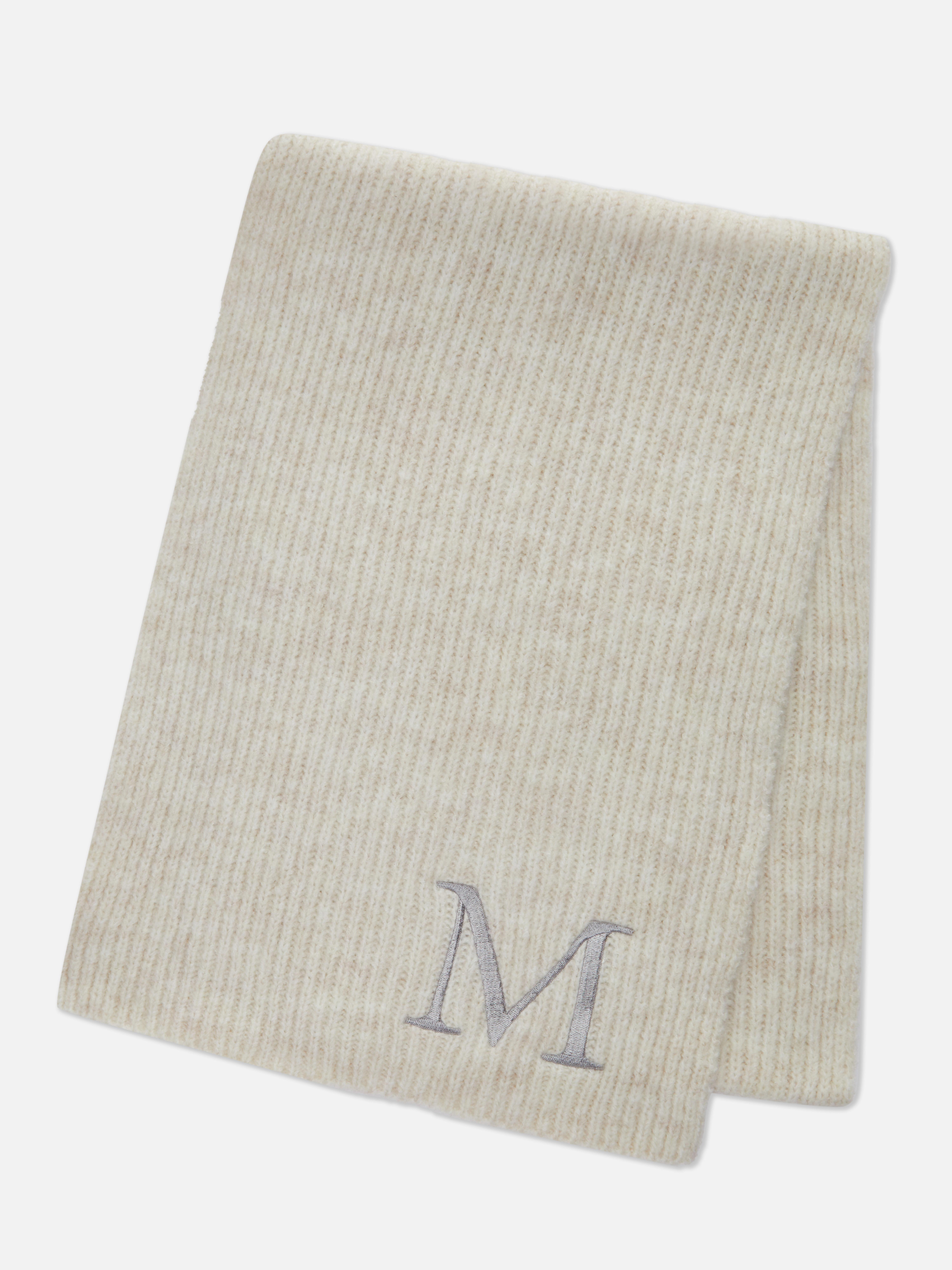 Embroidered Initial Knitted Scarf