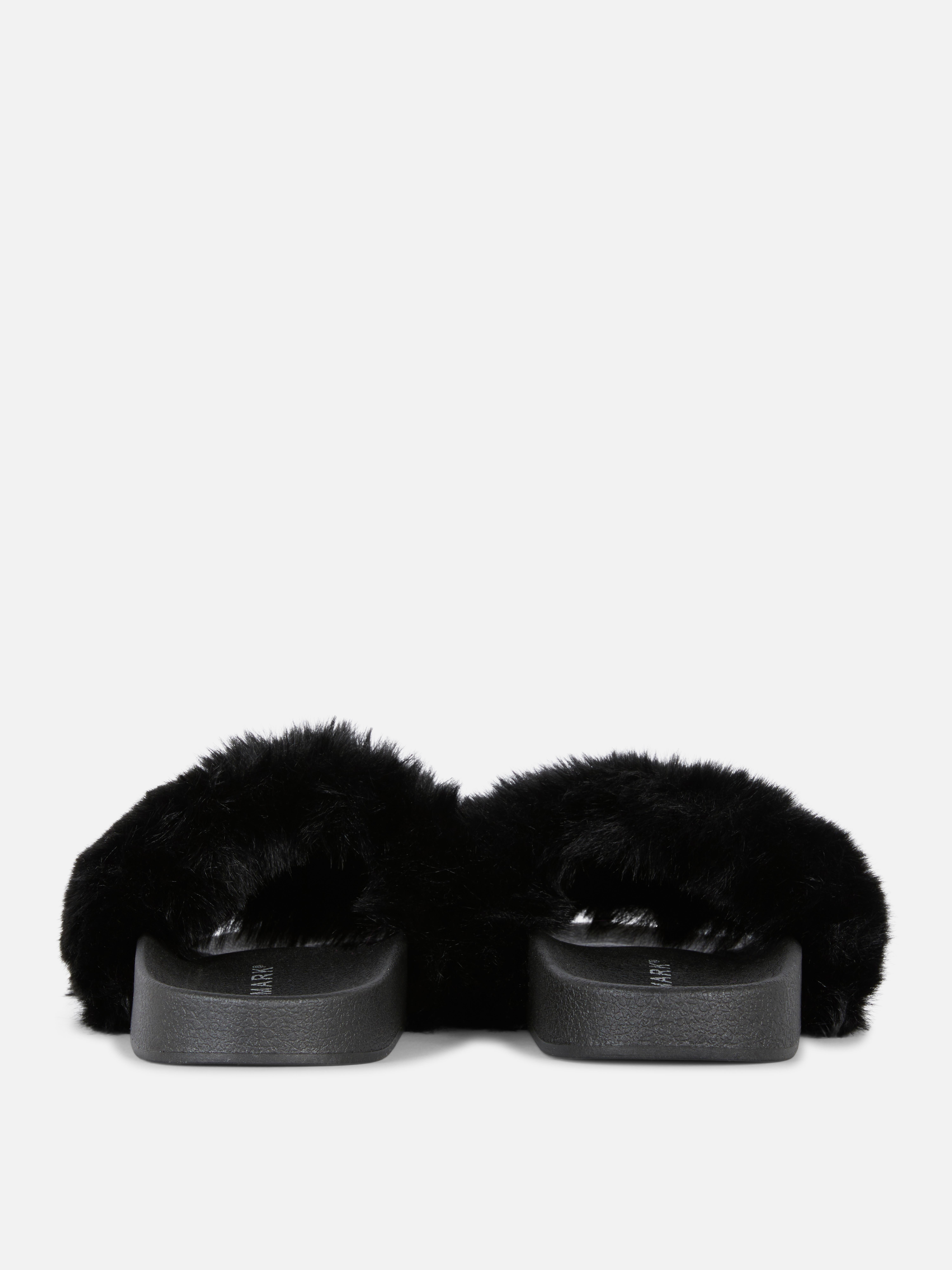 Primark Faux Fur Sliders Black Flip Flops Womens Fur Sliders Uk