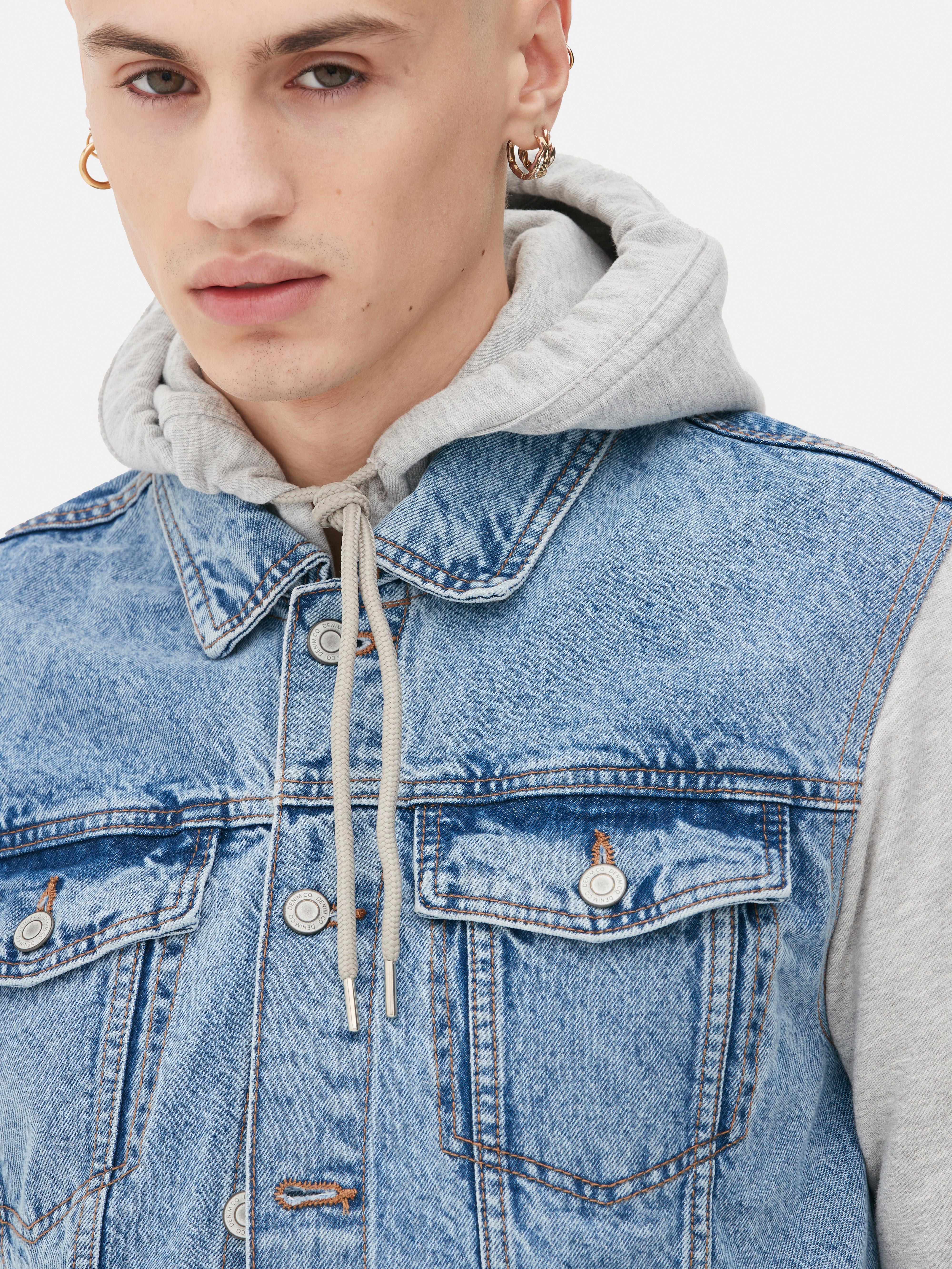 Denim jacket outlet with hoodie sleeves