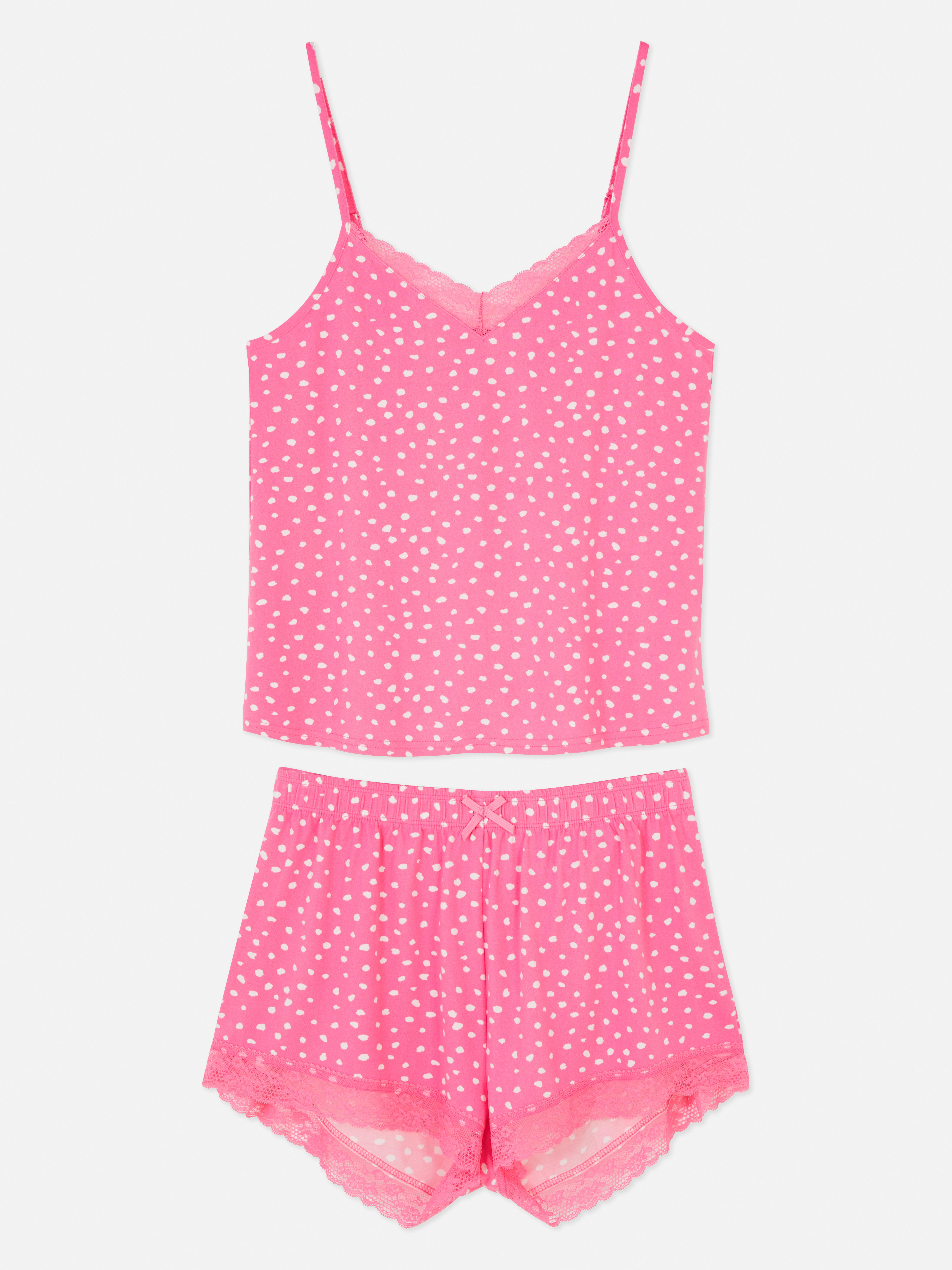 Lace Trim Cami Top and Shorts Pyjama Set Pink
