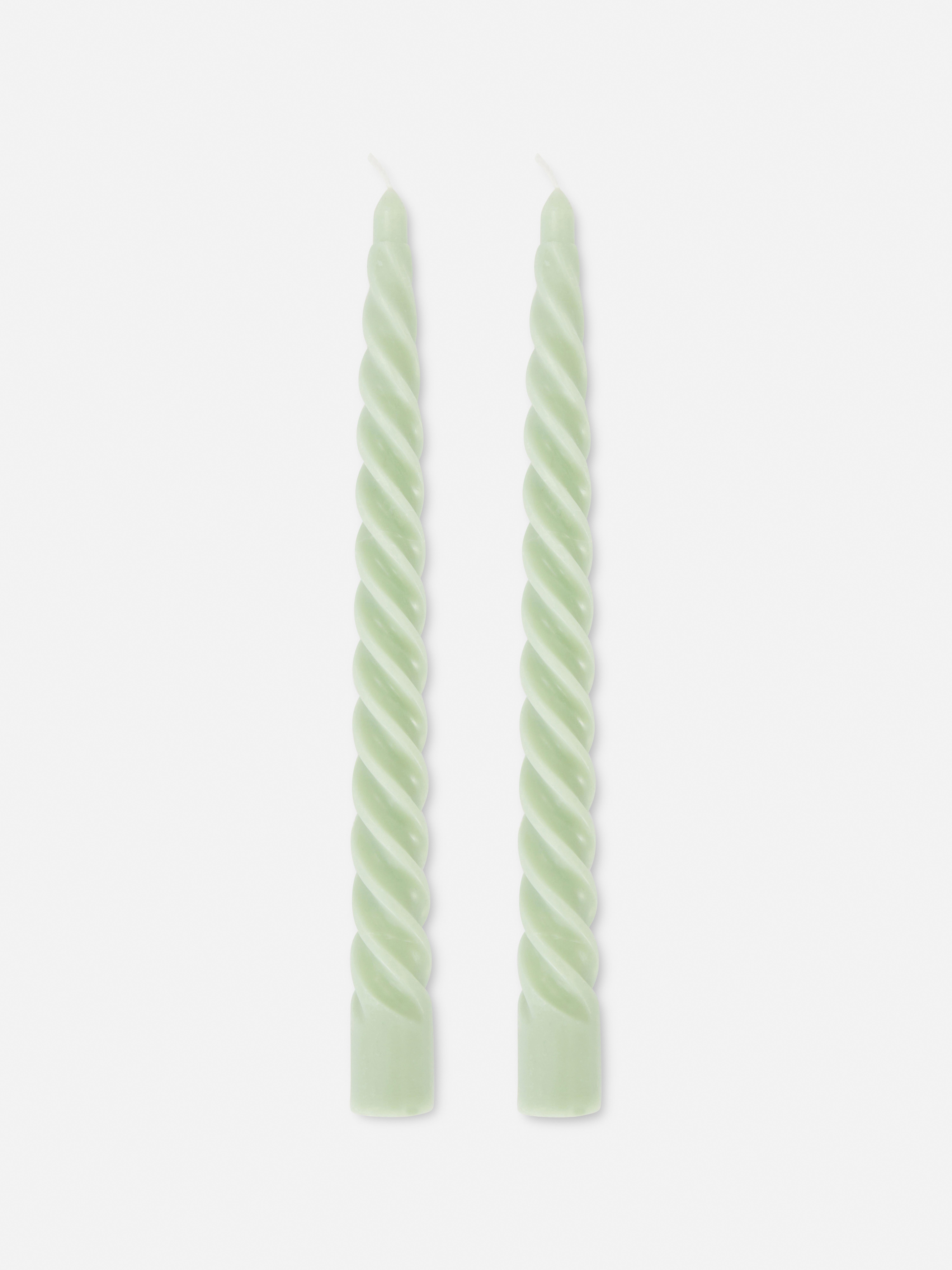 2-Pack Twisted Dinner Candles Green