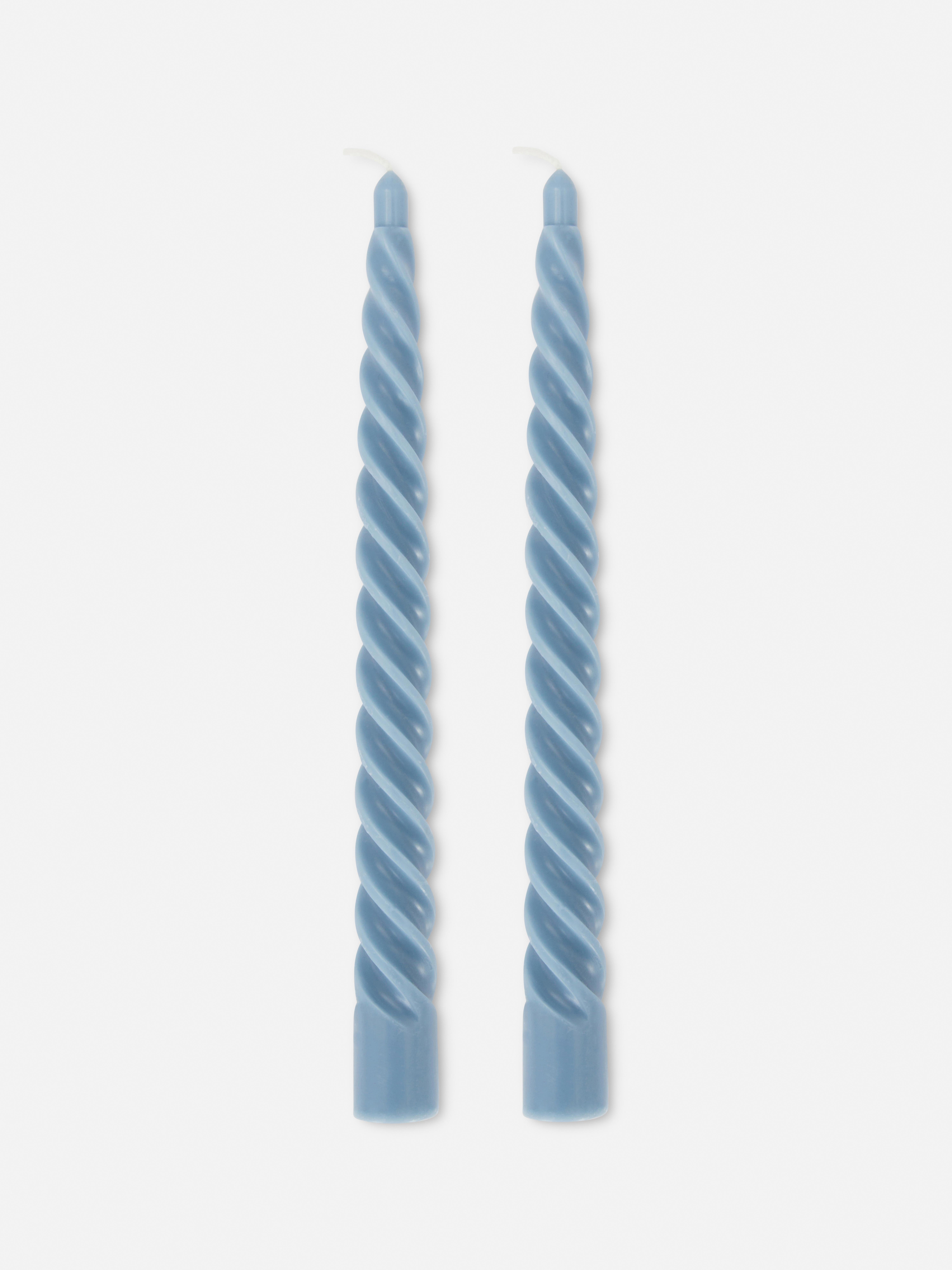 2pk Twisted Dinner Candles Blue