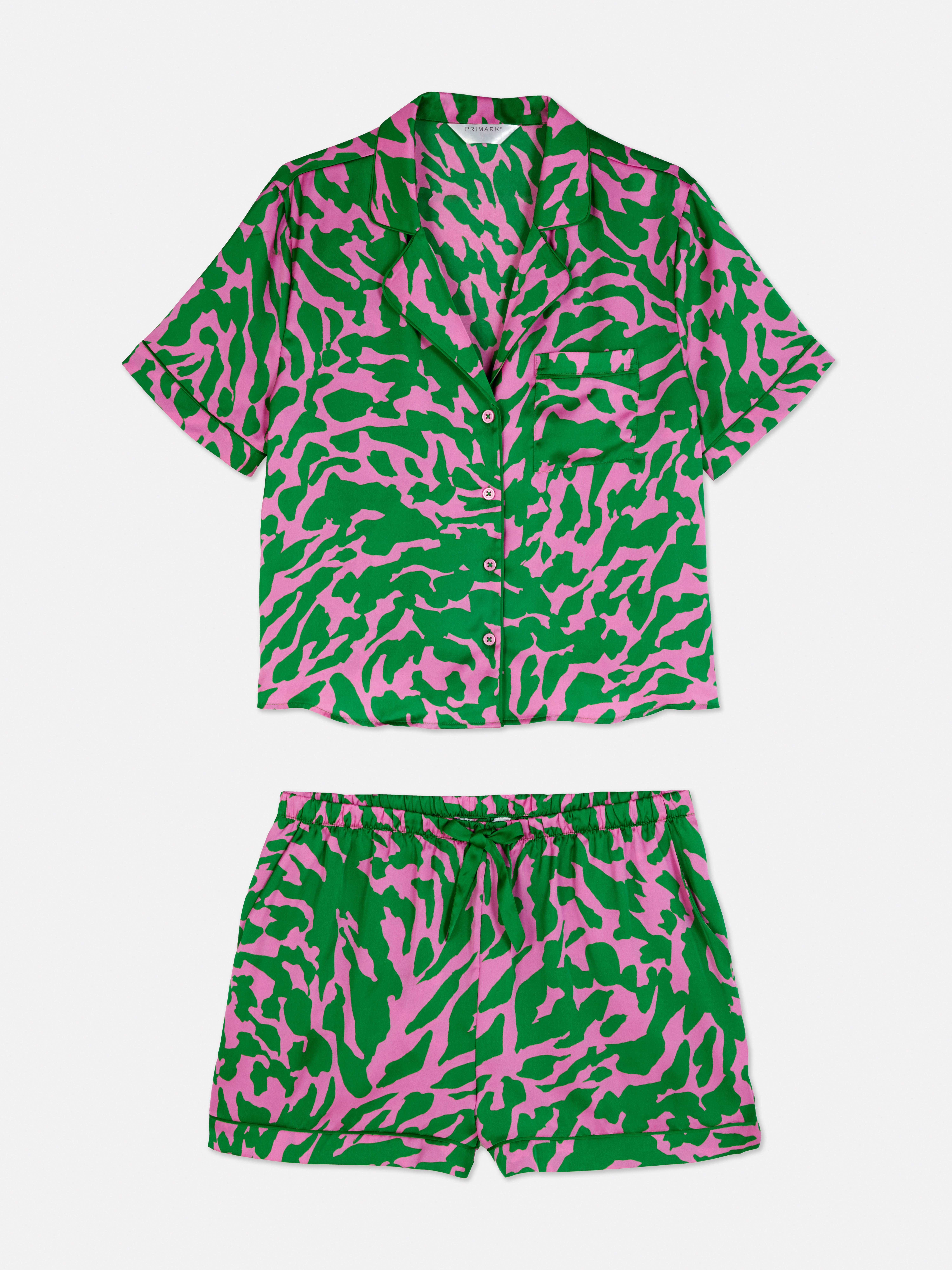Schlafanzug aus Satin mit Top und Shorts Grün