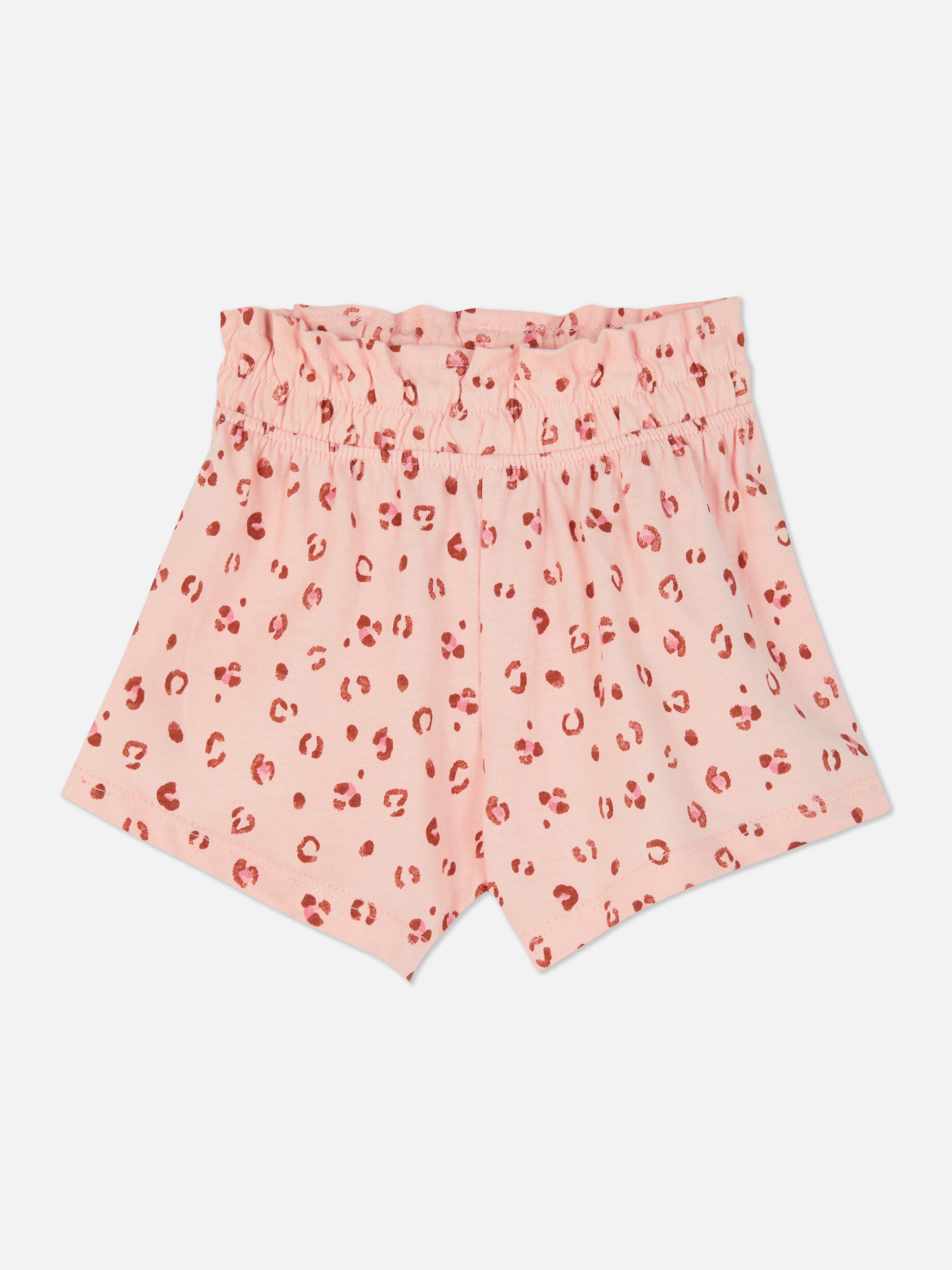 Print Gathered Waist Shorts Light Pink