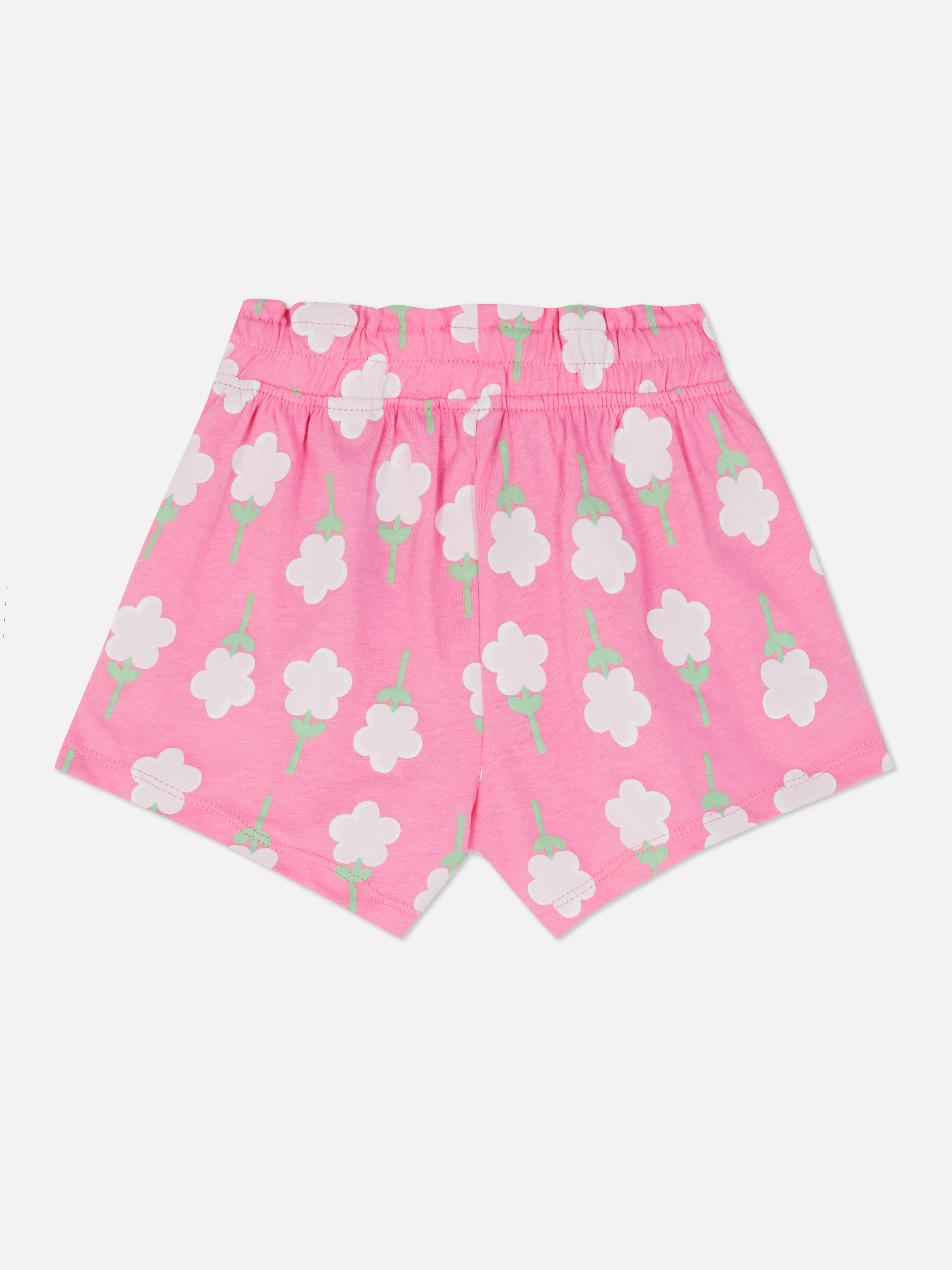 Print Gathered Waist Shorts Pink