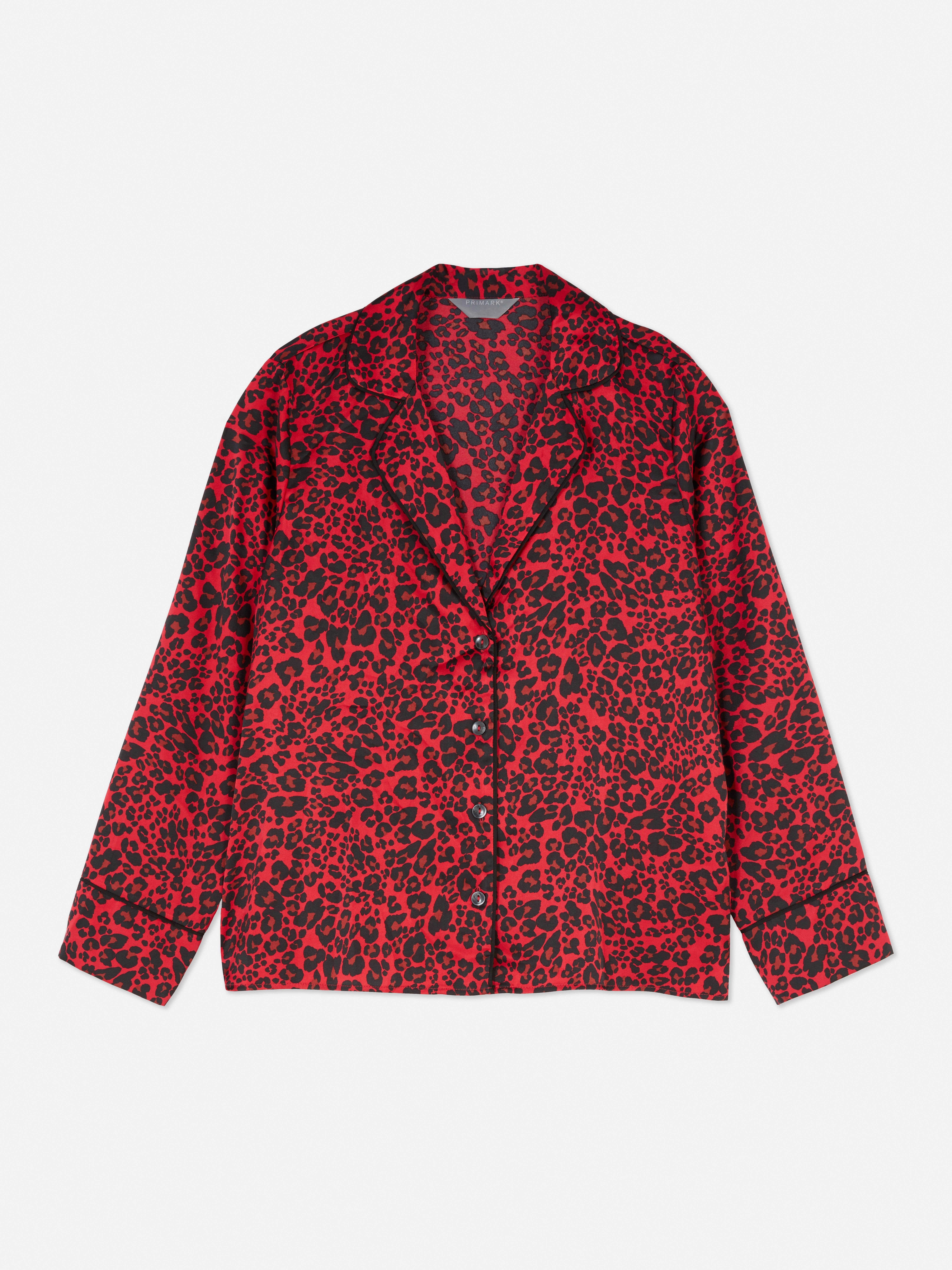 Leopard Print Satin Pyjama Top Red