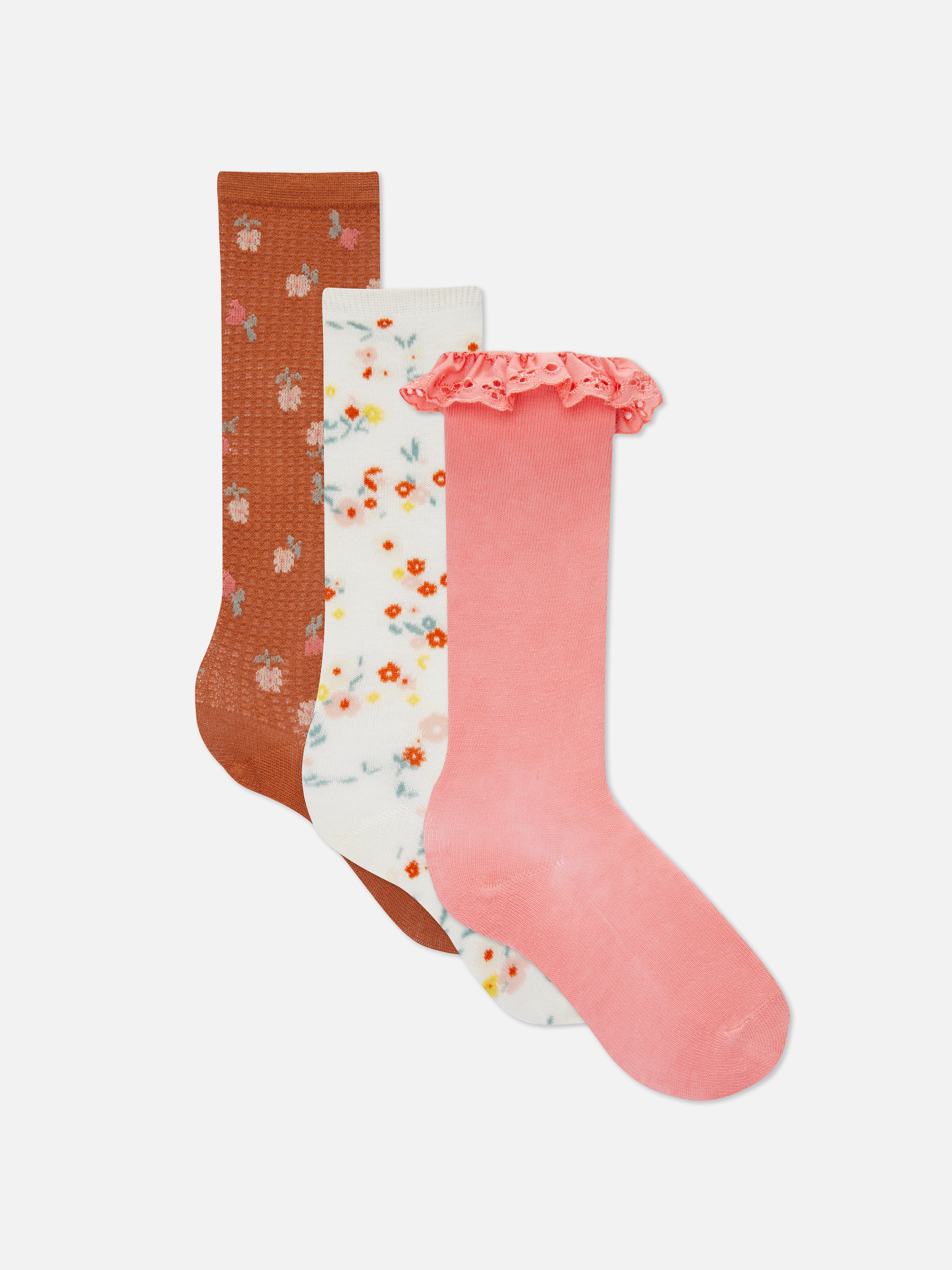 3pk Floral Print Long Socks