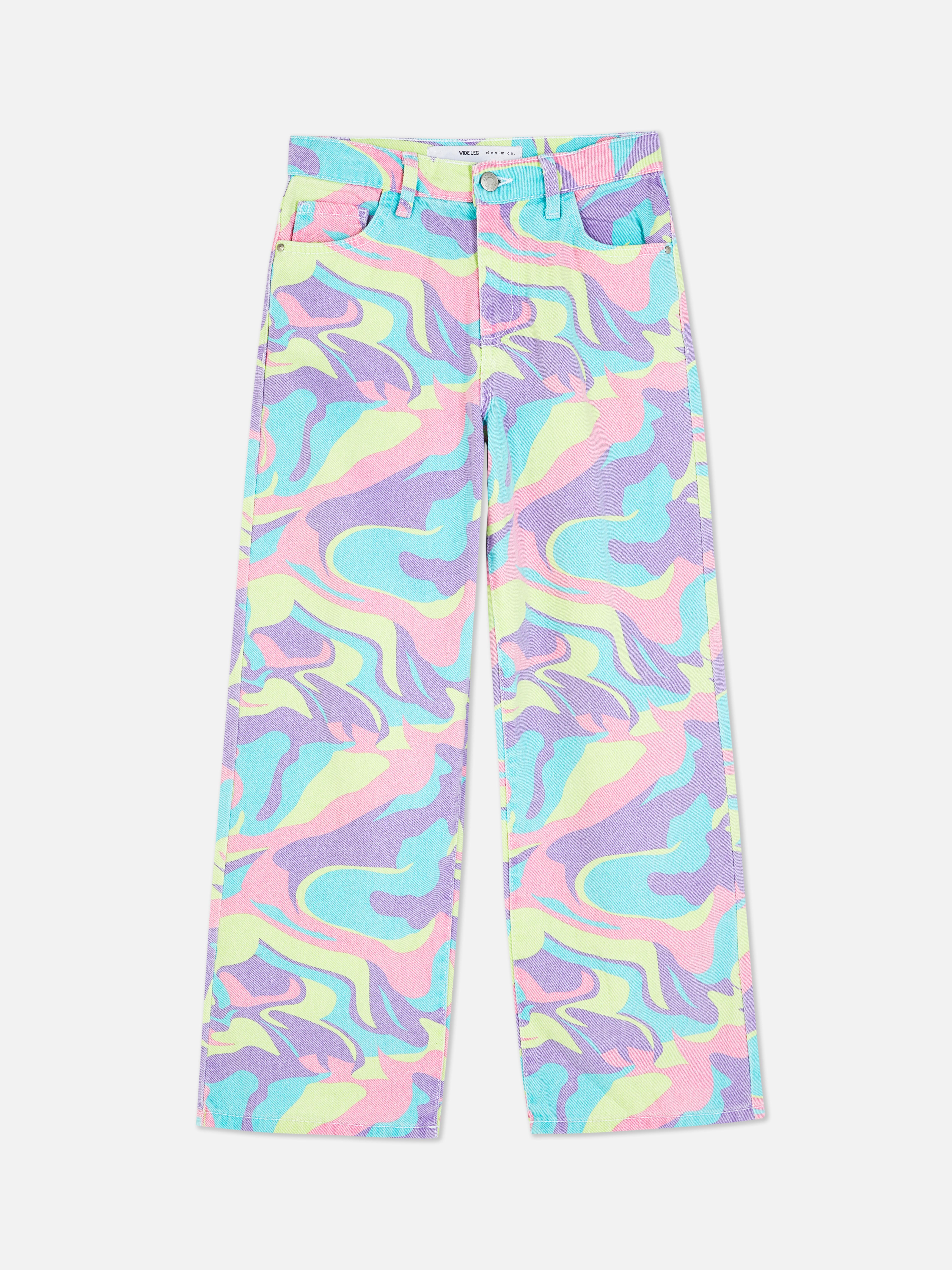 Abstract Print Wide Leg Jeans