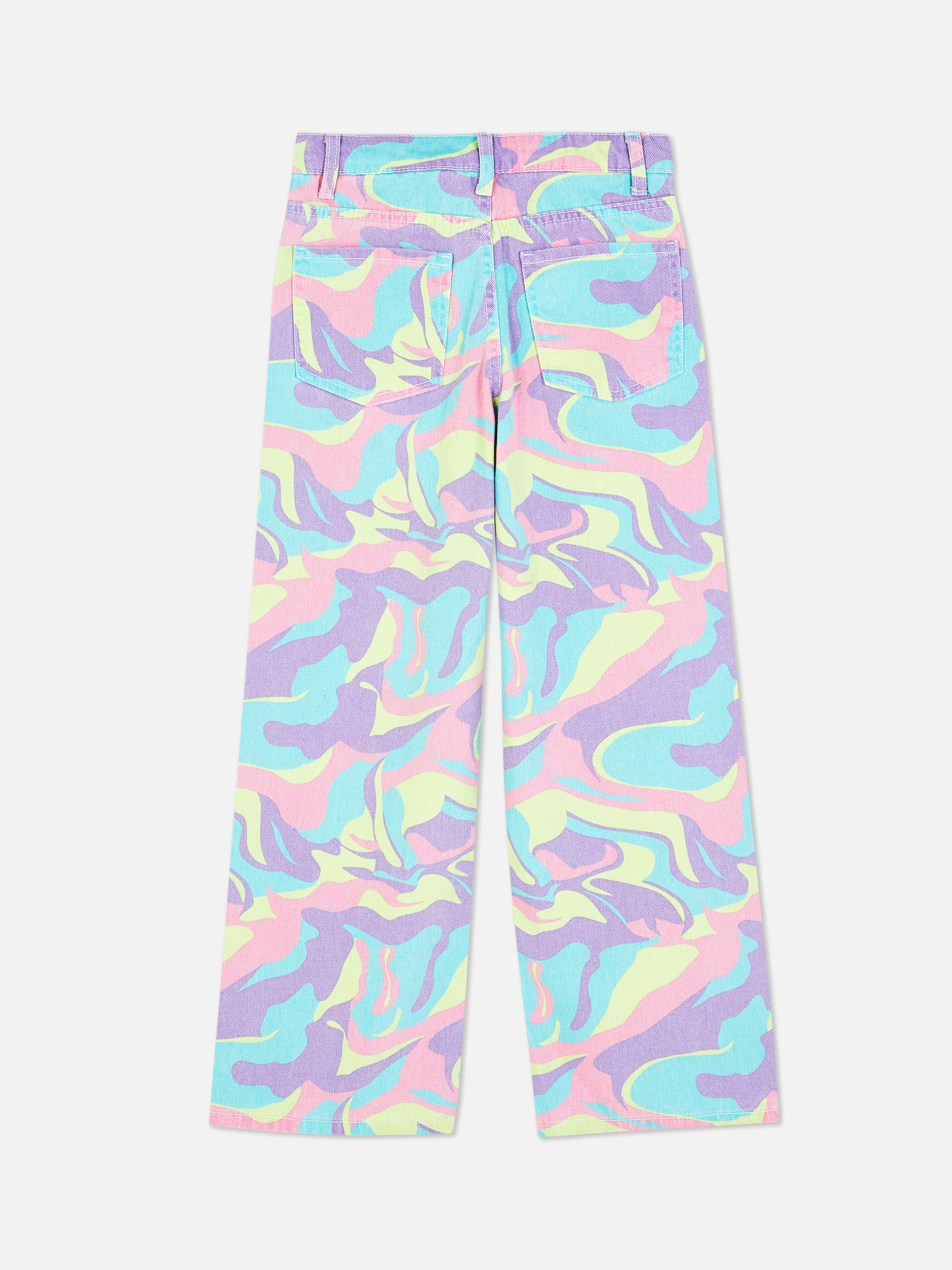 Abstract Print Wide Leg Jeans