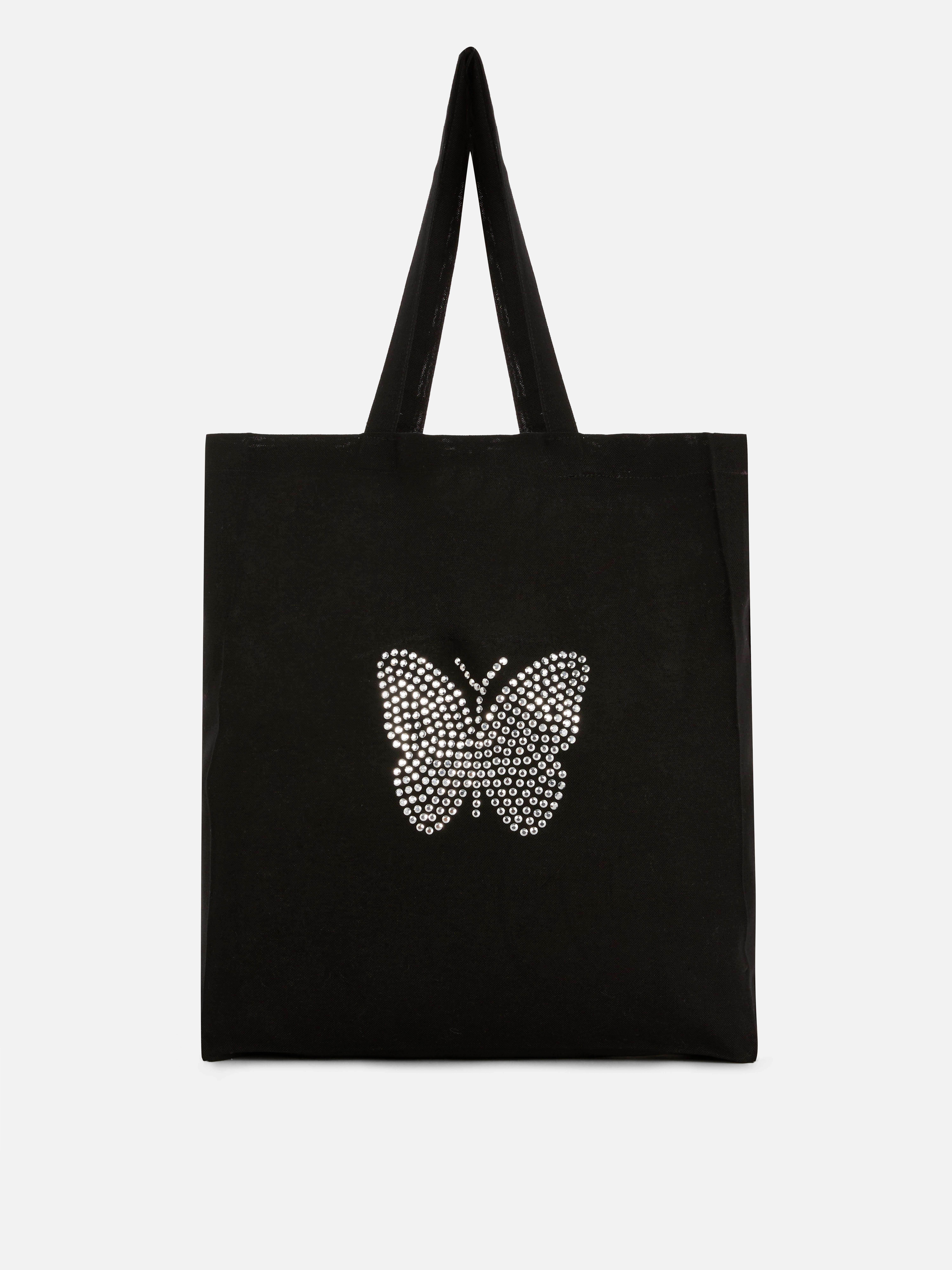 Diamante Butterfly Canvas Bag