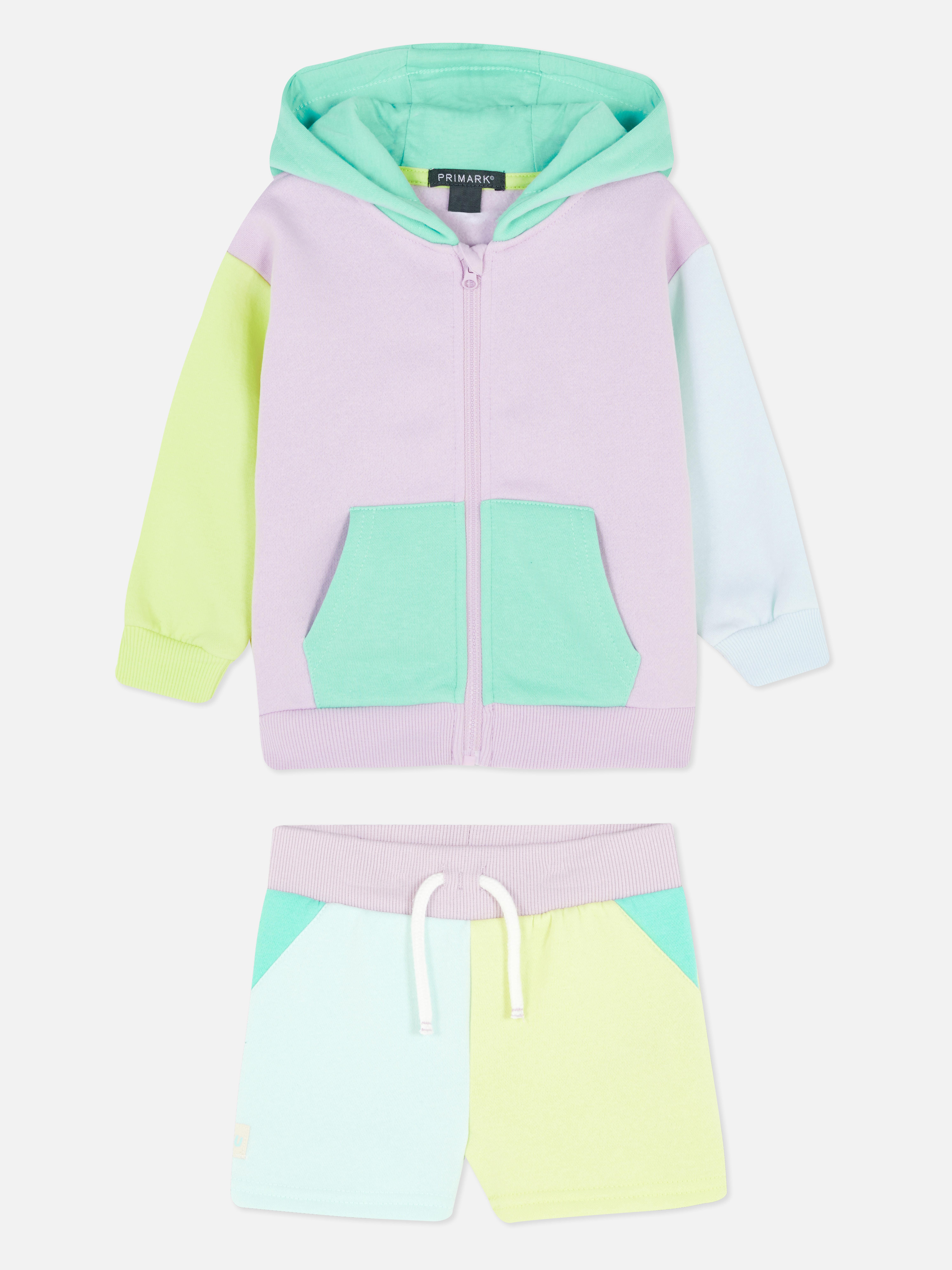 Colour Block Hoodie and Shorts Set
