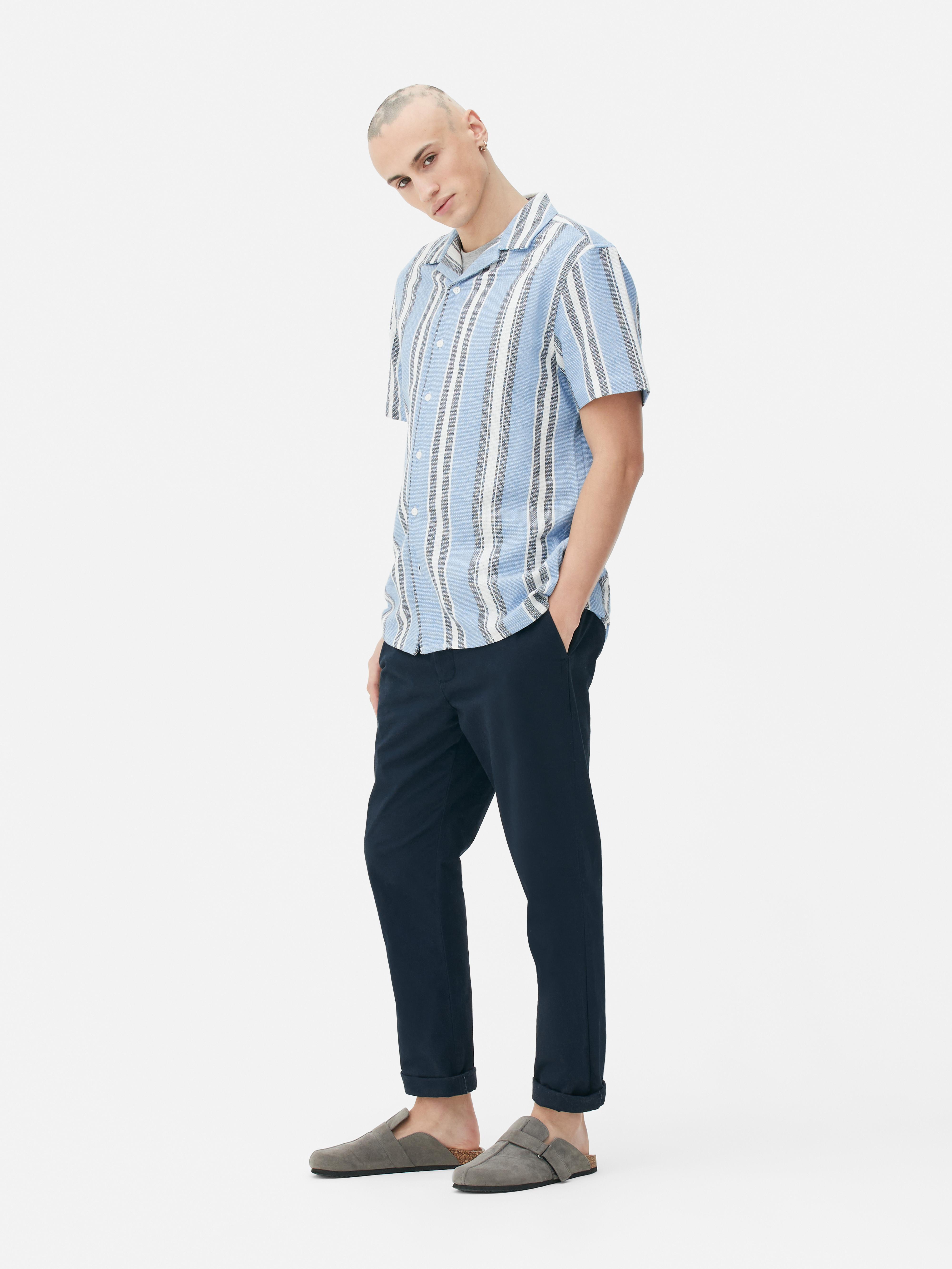 Stripe Textured Short Sleeve Shirt Blue