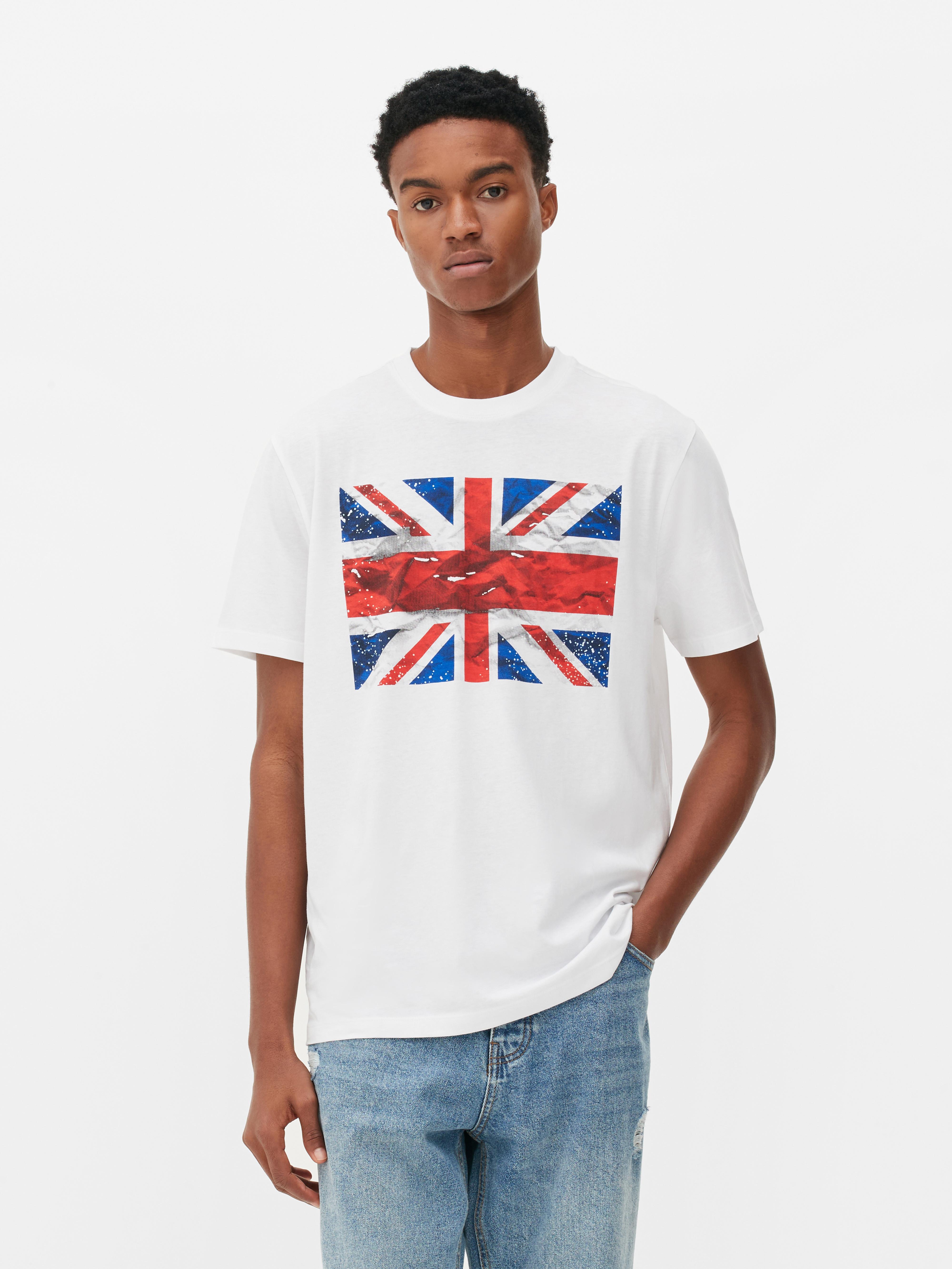 Mens White Union Jack T shirt Primark