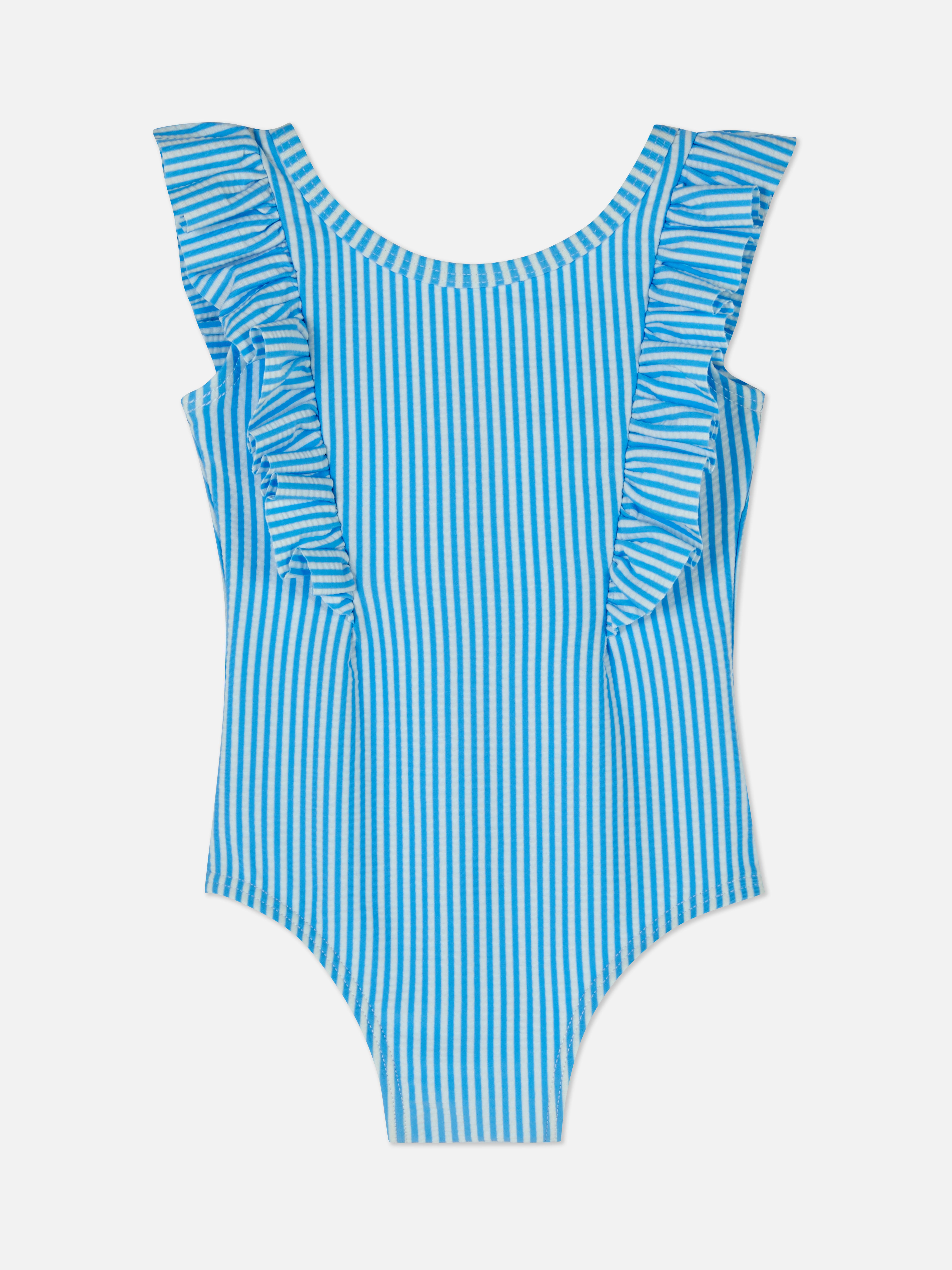 Frill Striped Swimsuit Light Blue