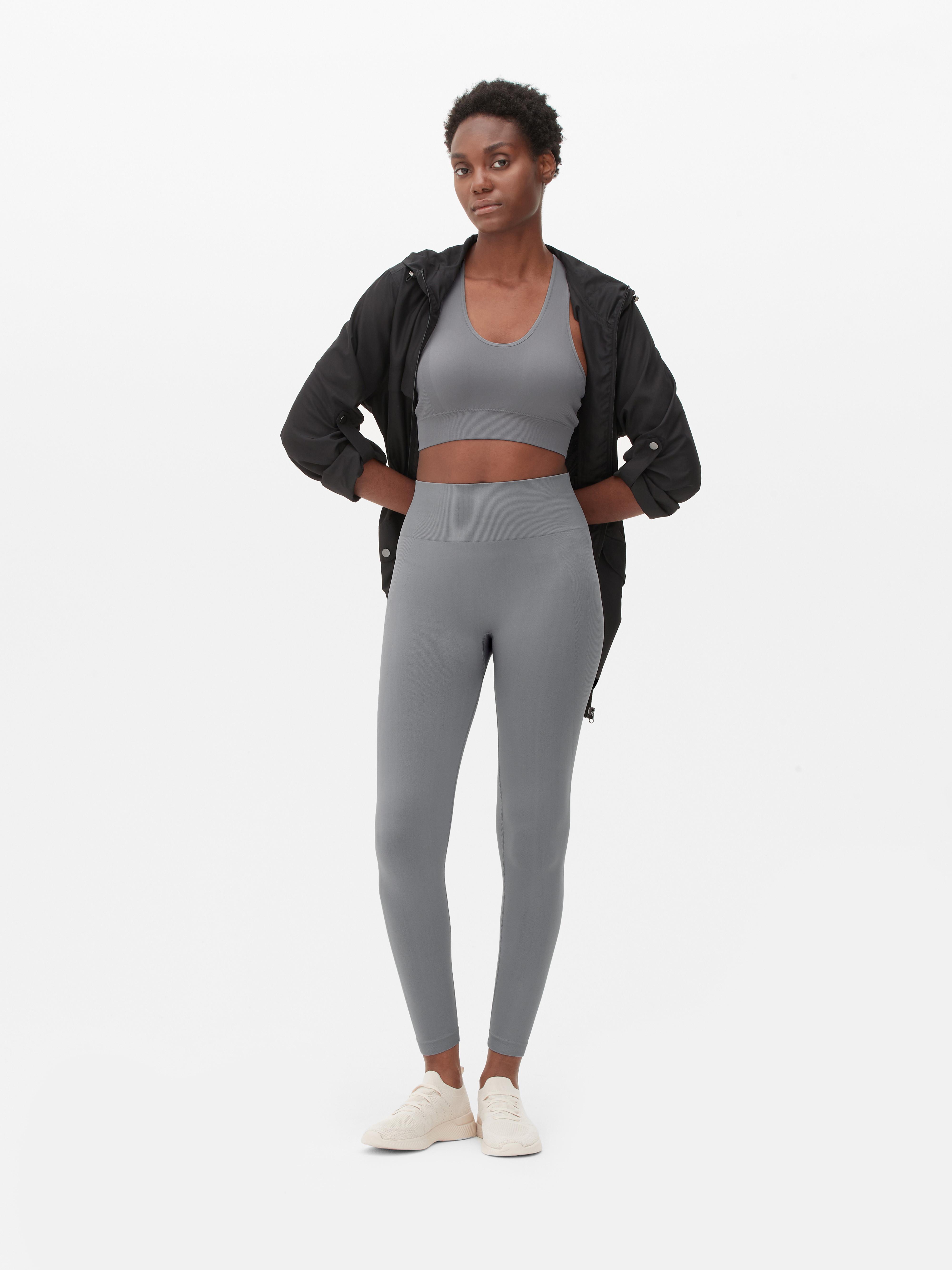 Womens Grey Seamless Performance Full-Length Leggings