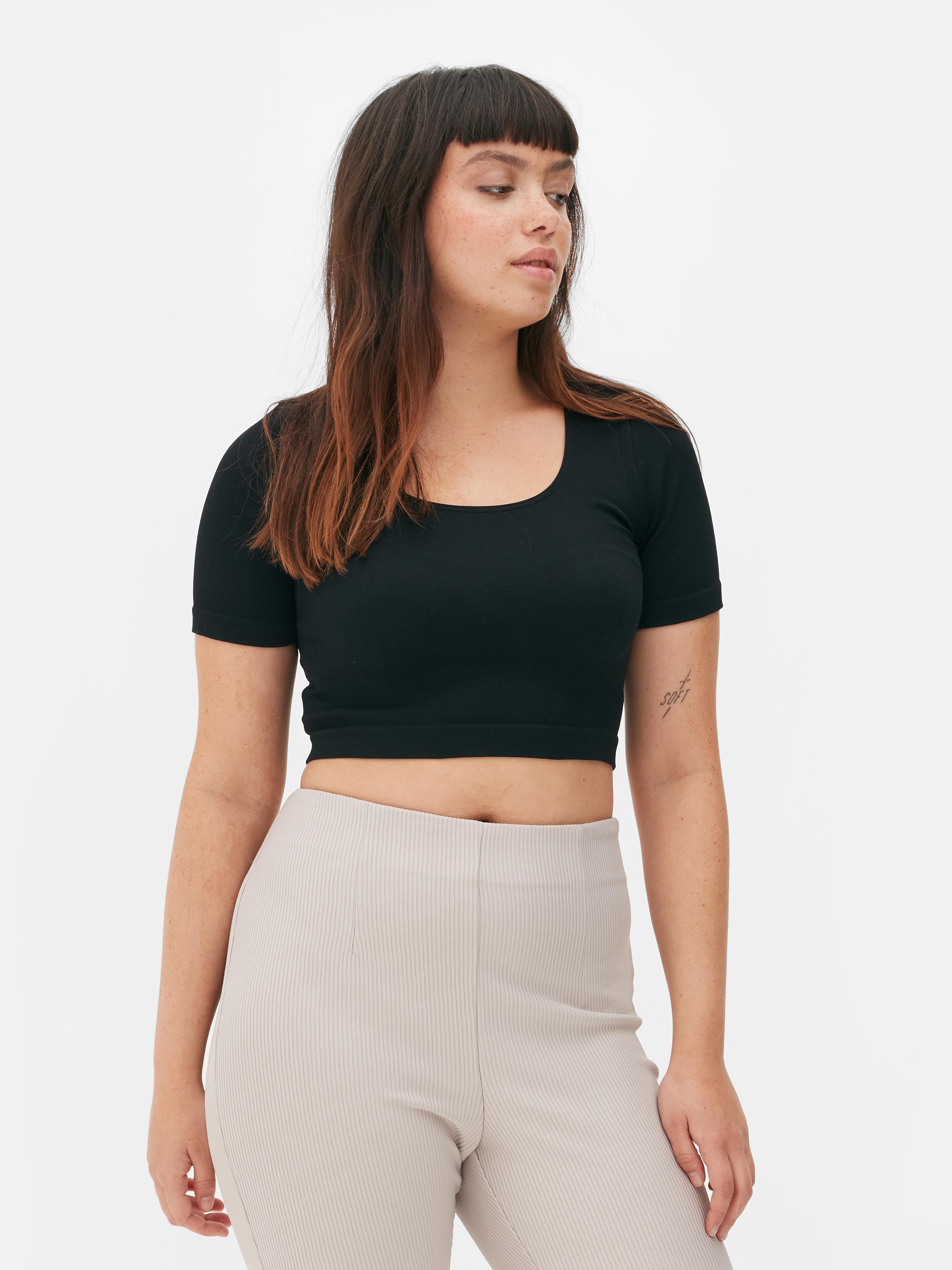 Primark Black short sleeve crop top