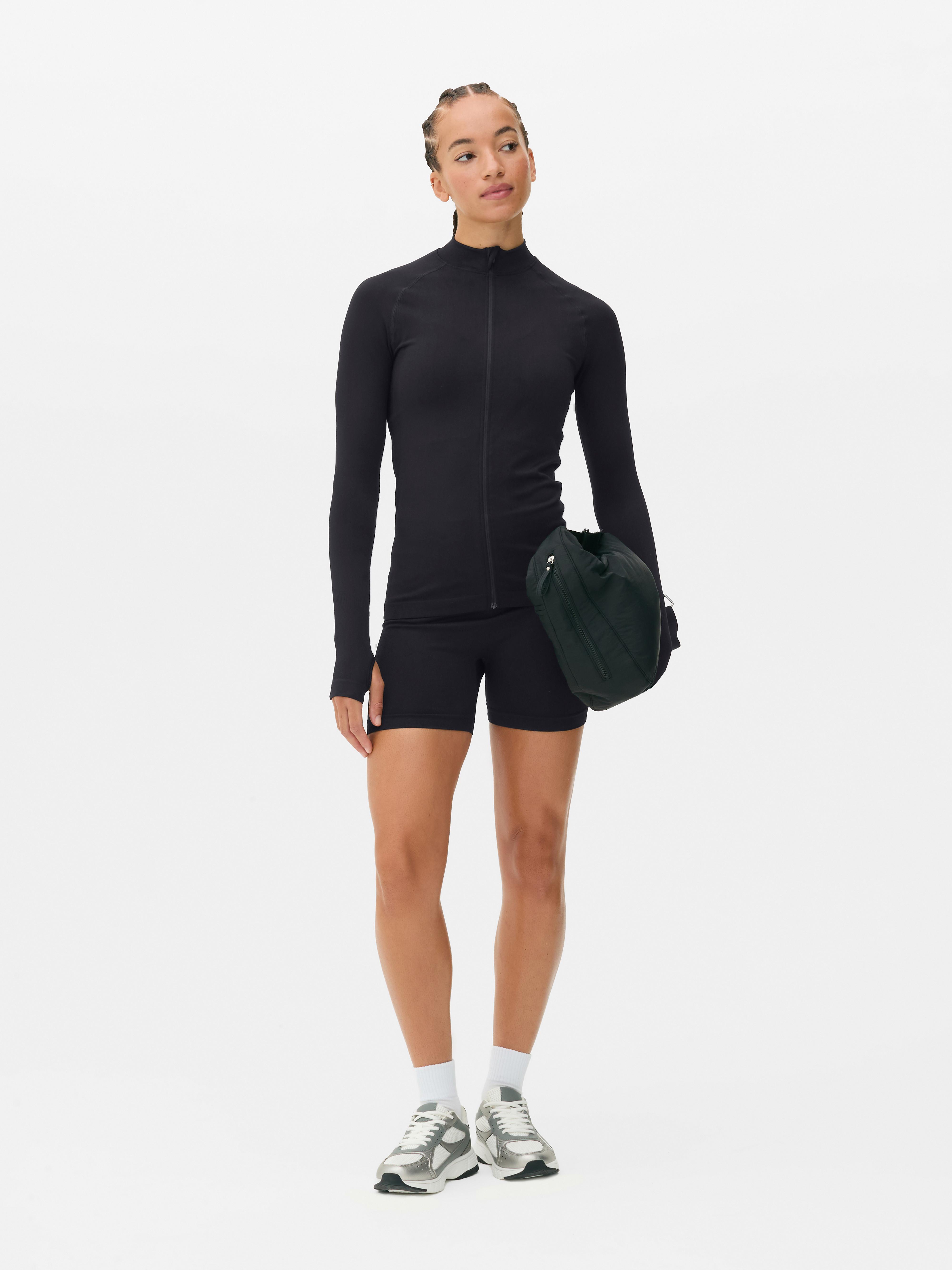 Womens Black Performance Seamless Zip-Up Jacket