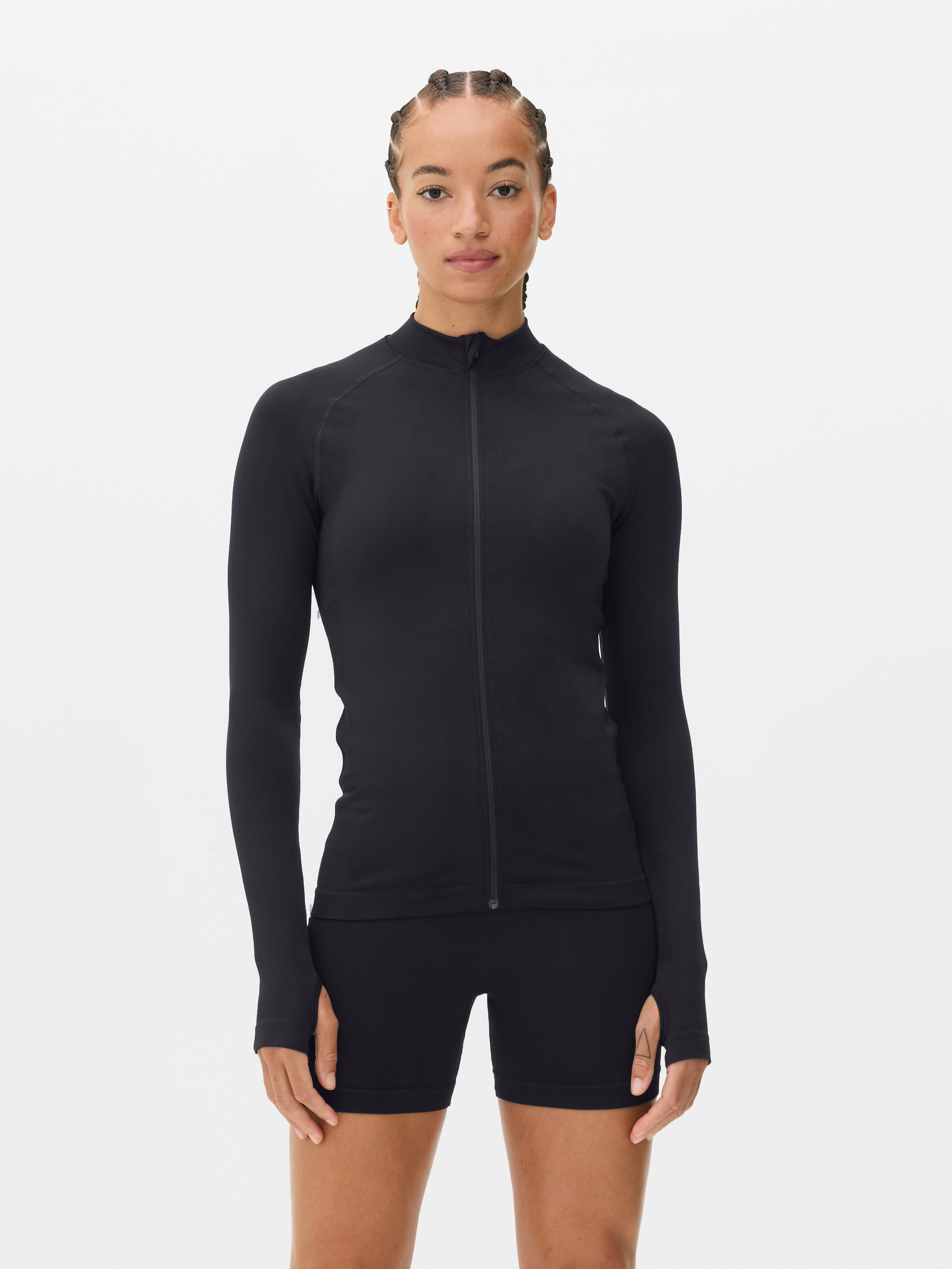 Womens Black Performance Seamless Zip-Up Jacket