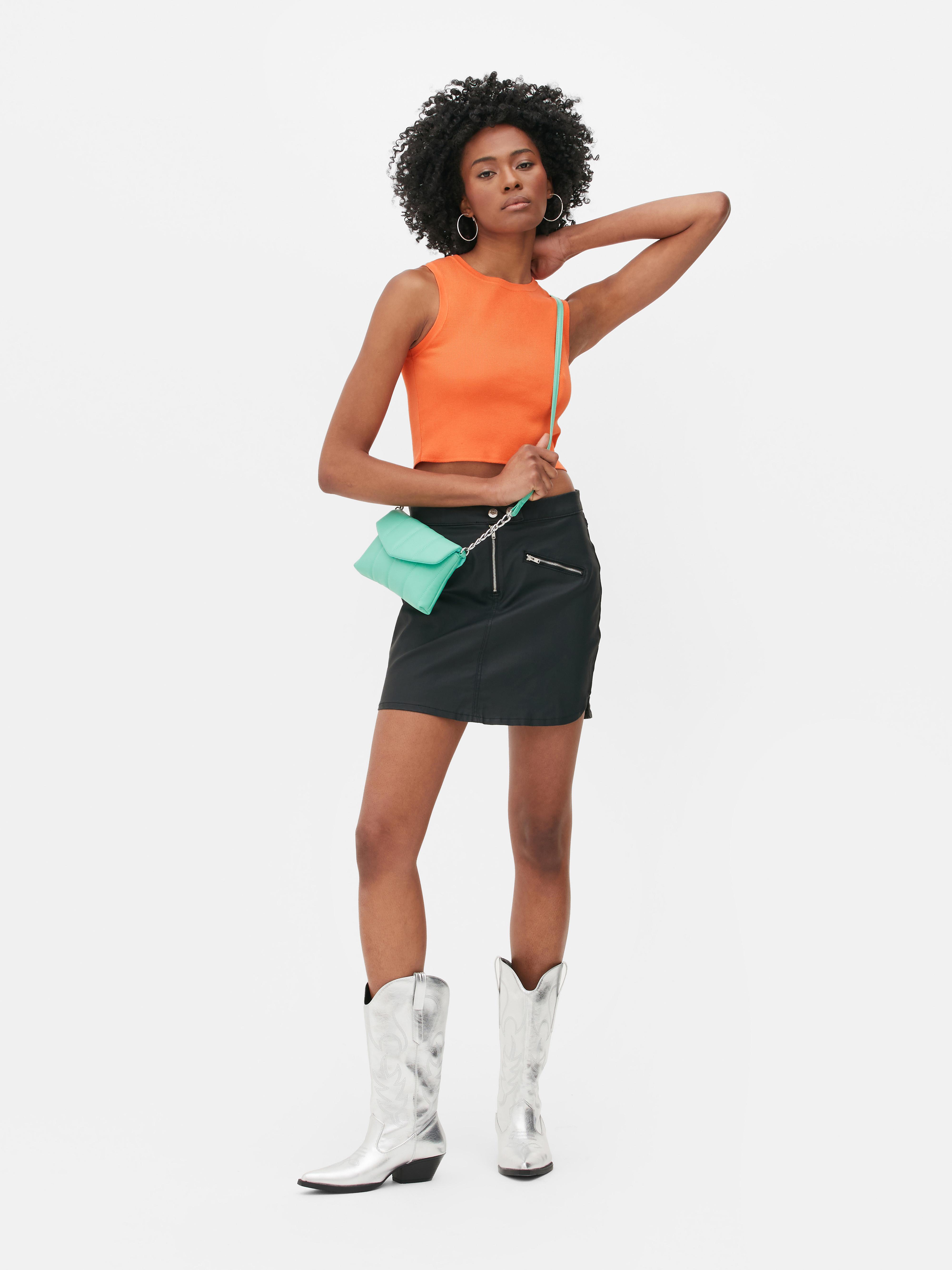 Ribbed Cropped Tank Top Orange