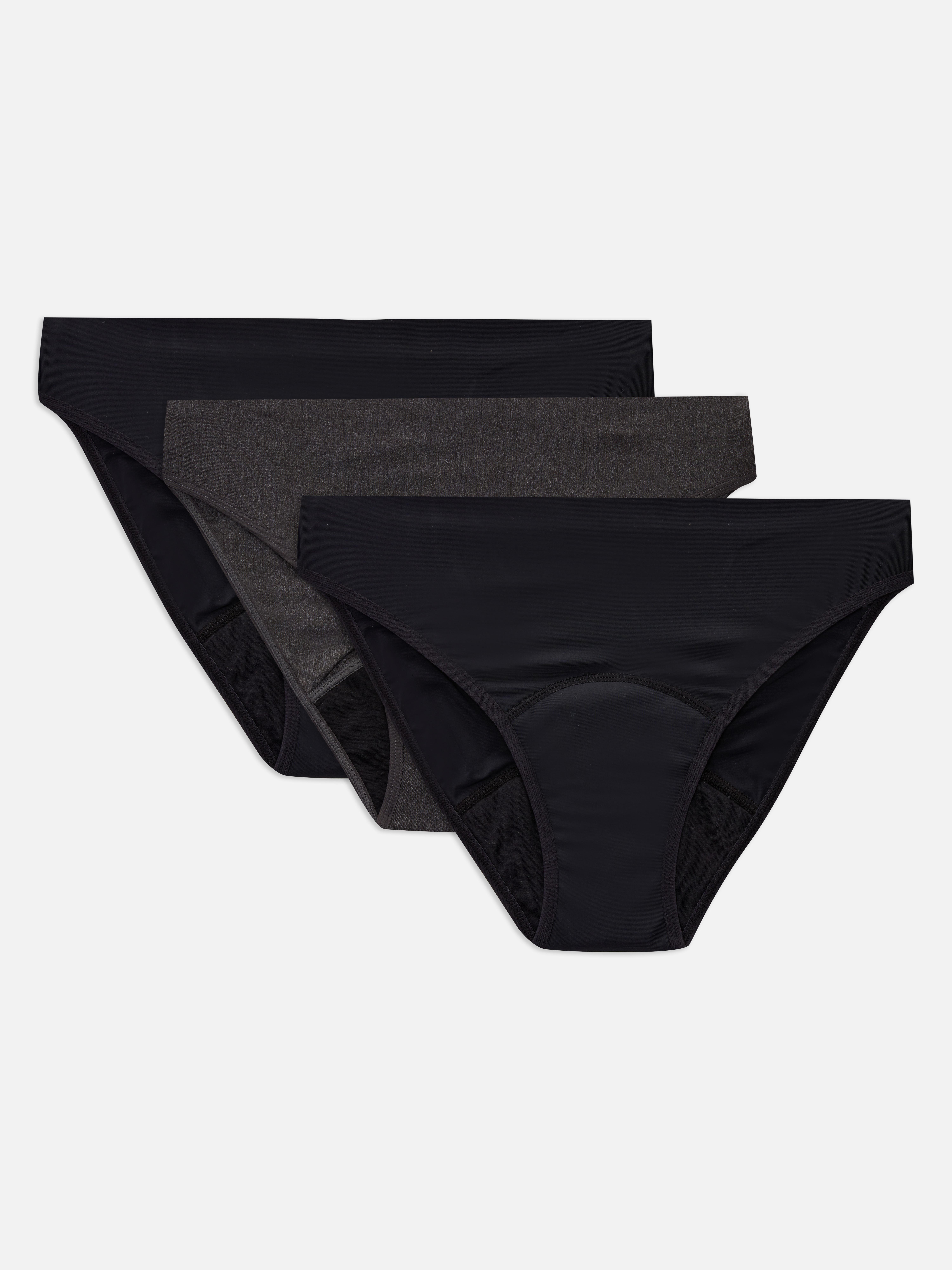 Womens Black 3pk Period Underwear Mini Briefs