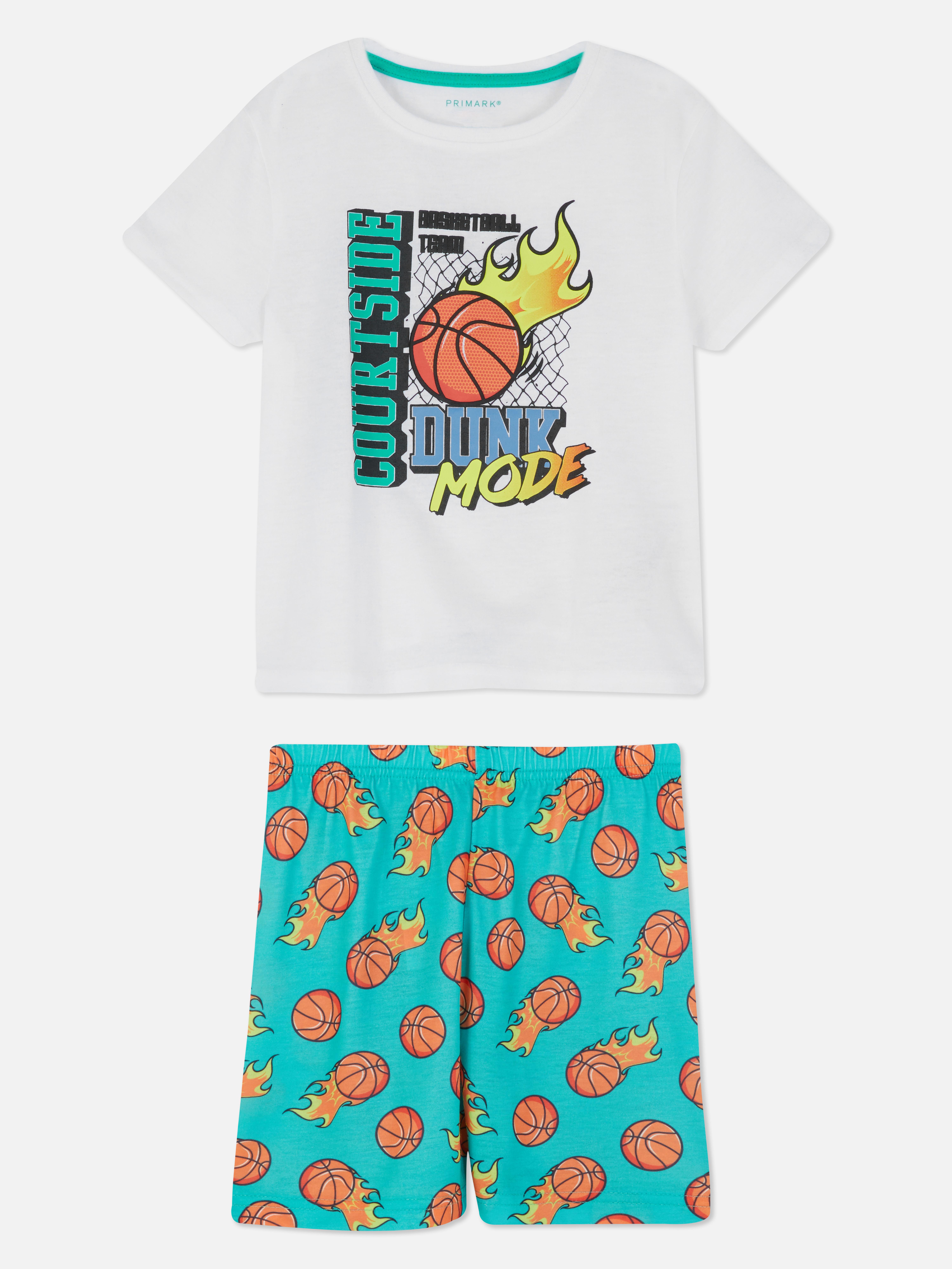 Basketball Print T-Shirt and Shorts Pajamas Set