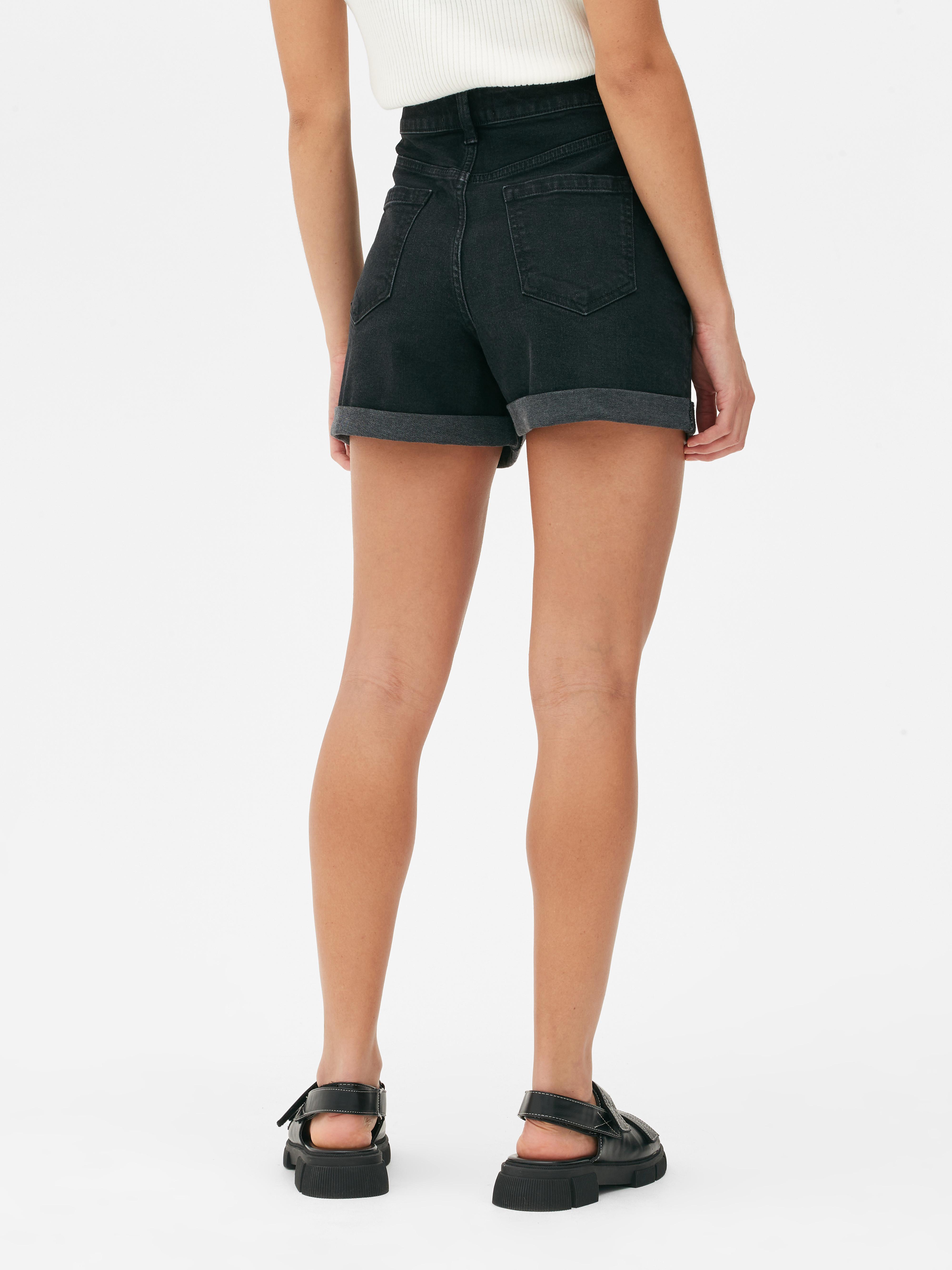 Women's Black Cuffed Denim Mom Shorts | Primark