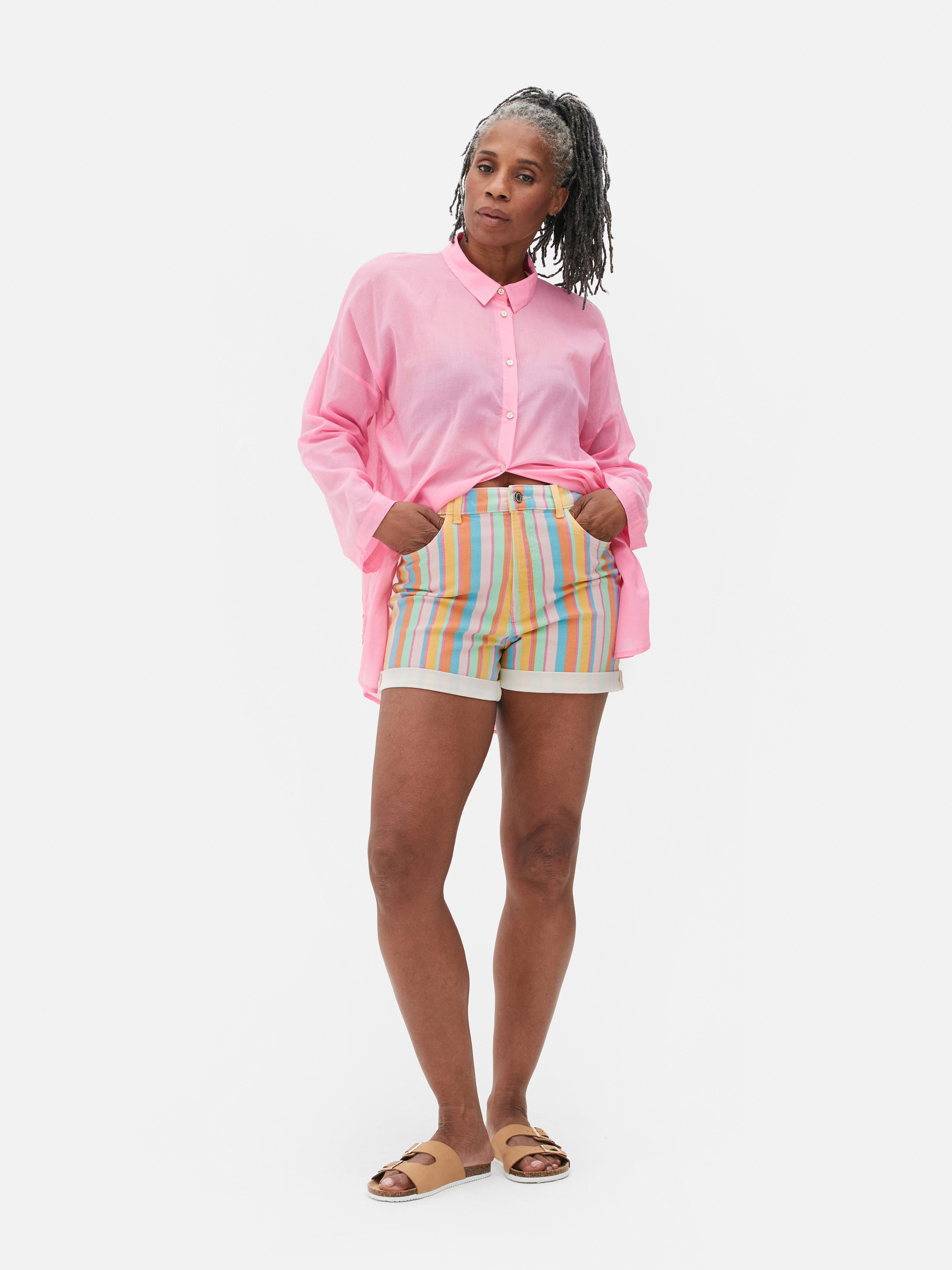 Mom Denim-Shorts mit Umschlag Mehrfarbig