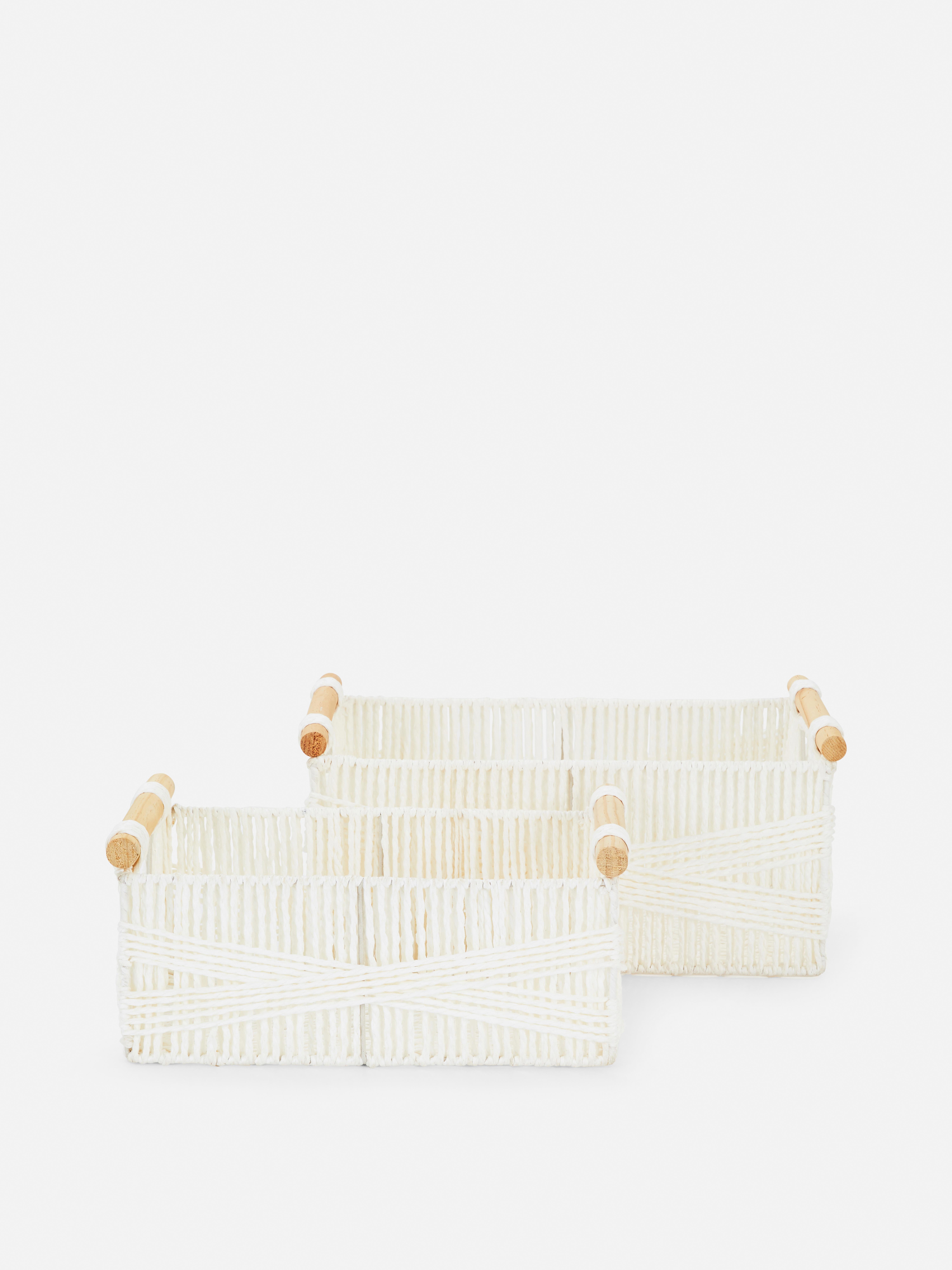 Two-Piece Wooden Handle Woven Storage Baskets