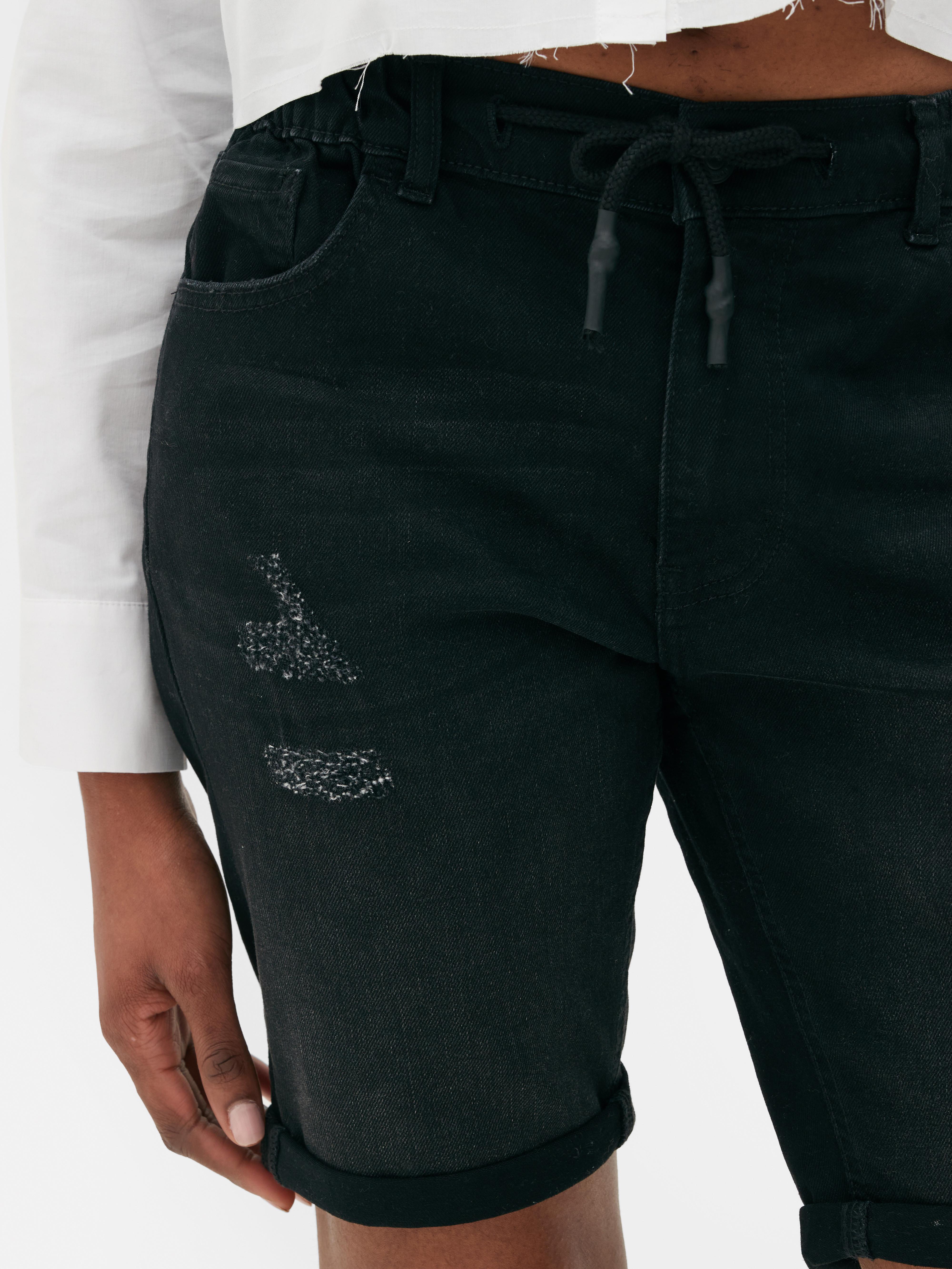 Drawstring Distressed Denim Shorts