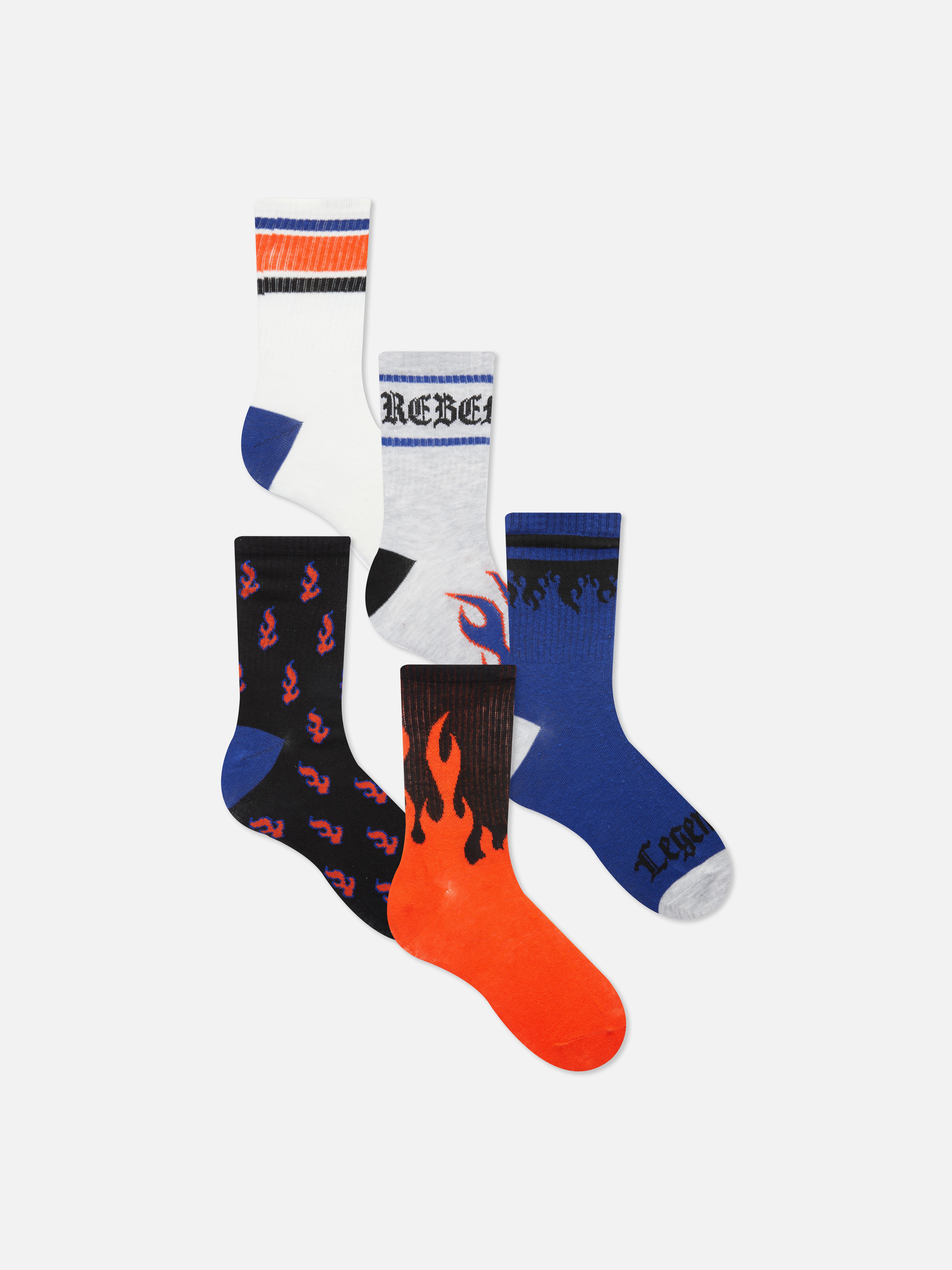5pk Flame Print Ankle Socks