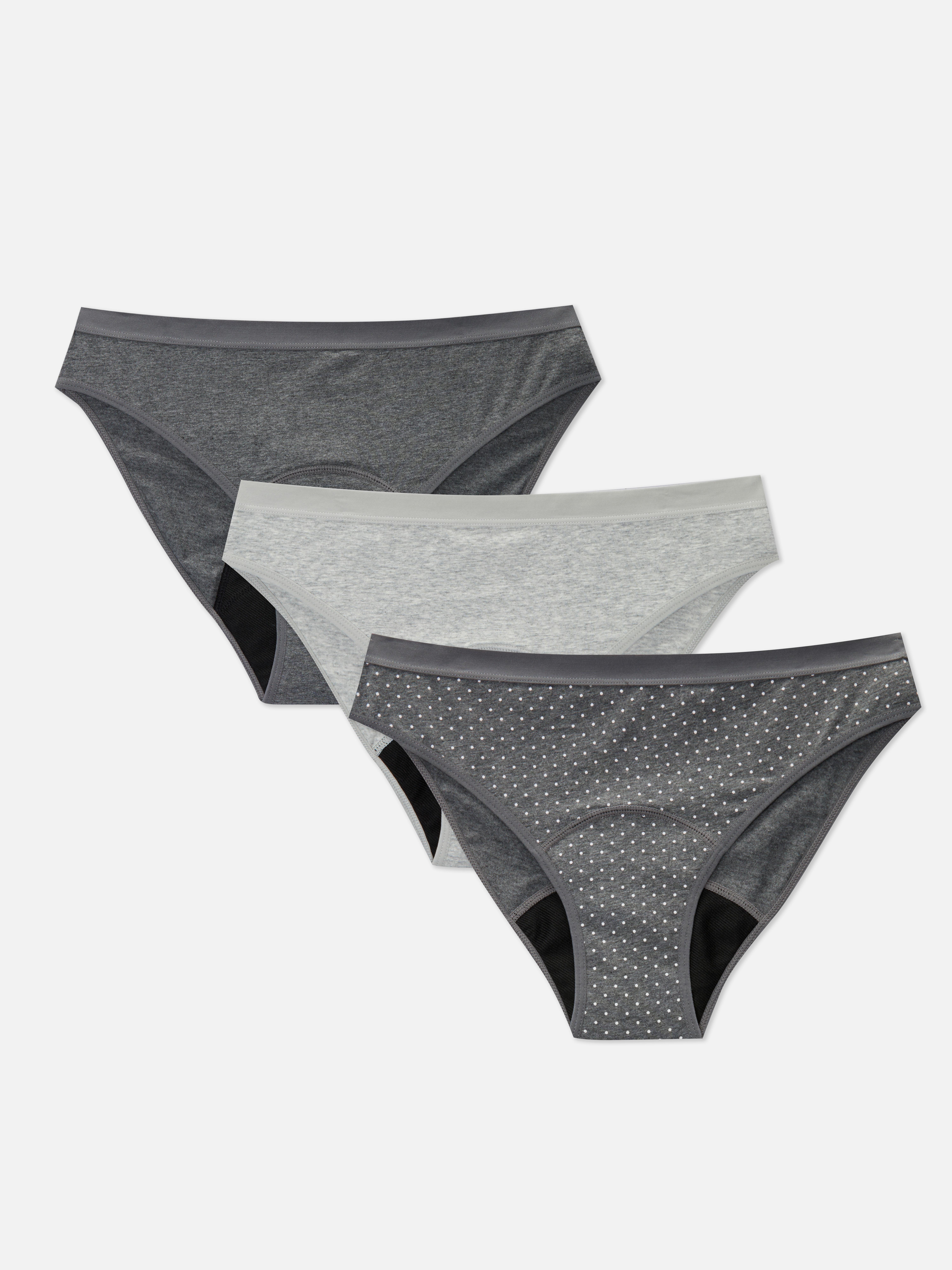 Womens Grey 3pk Period Underwear Mini Briefs