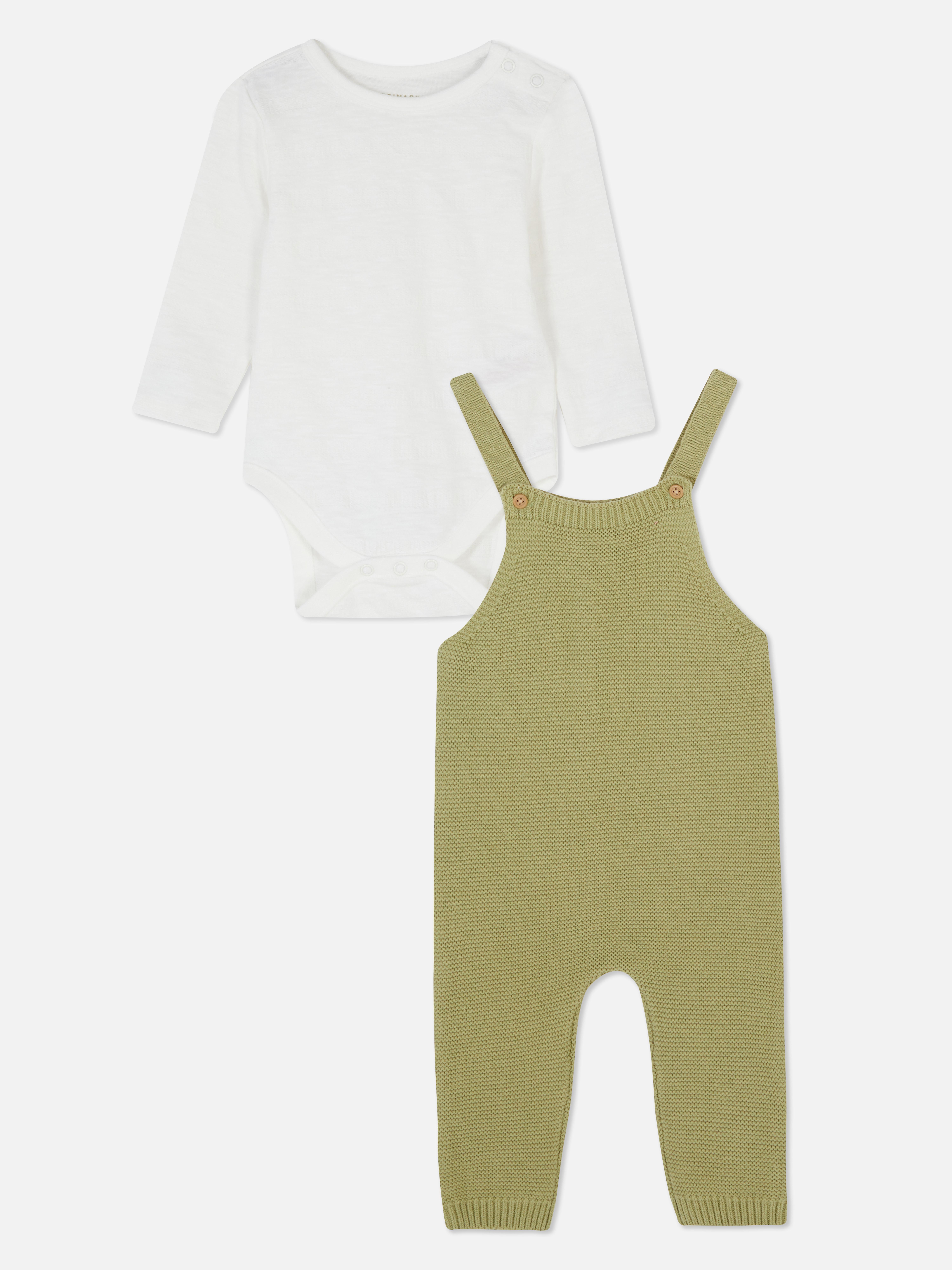 2pc Knit Dungaree And Bodysuit Set