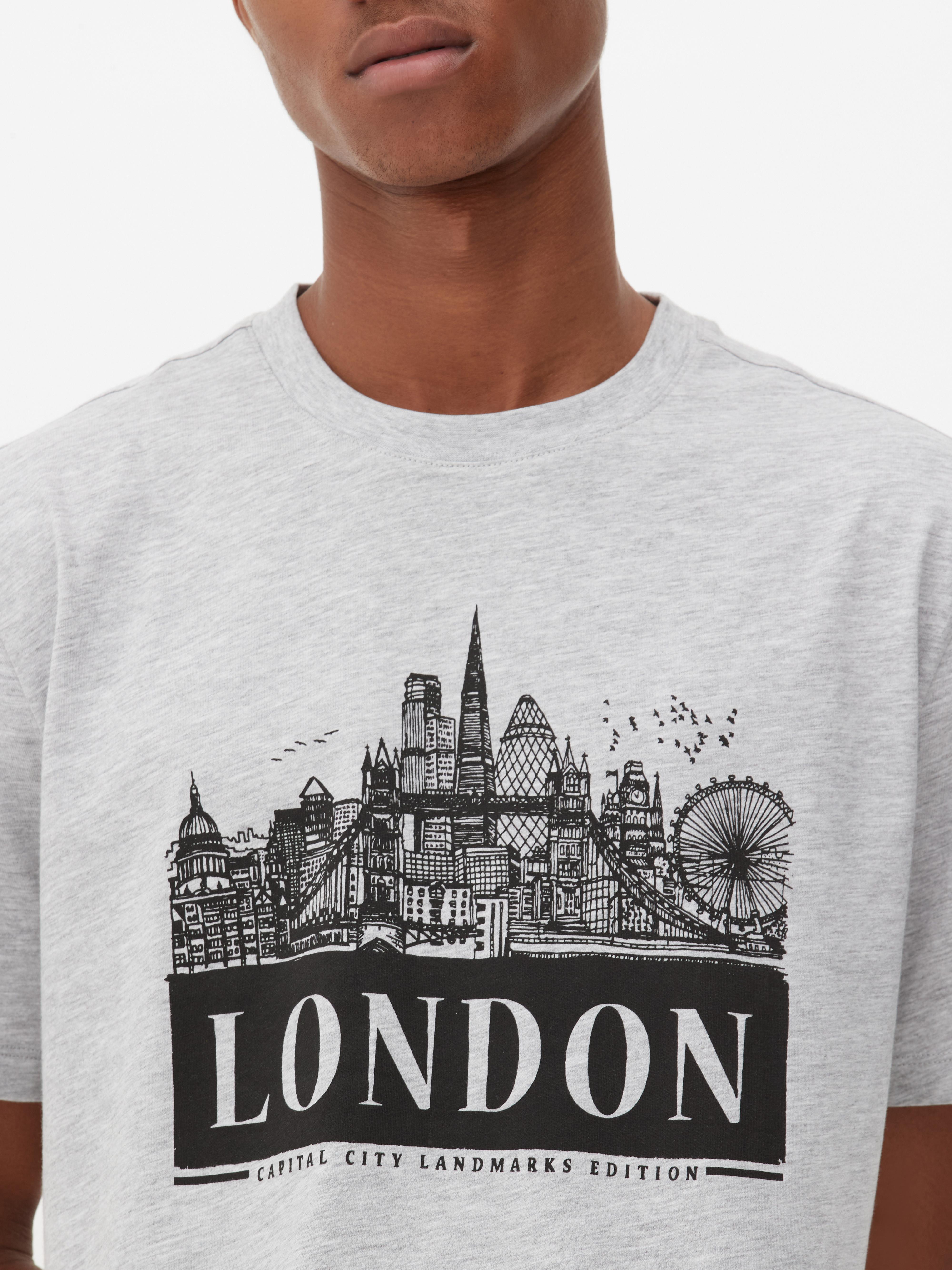 Mens Grey Marl London Skyline T-shirt | Primark