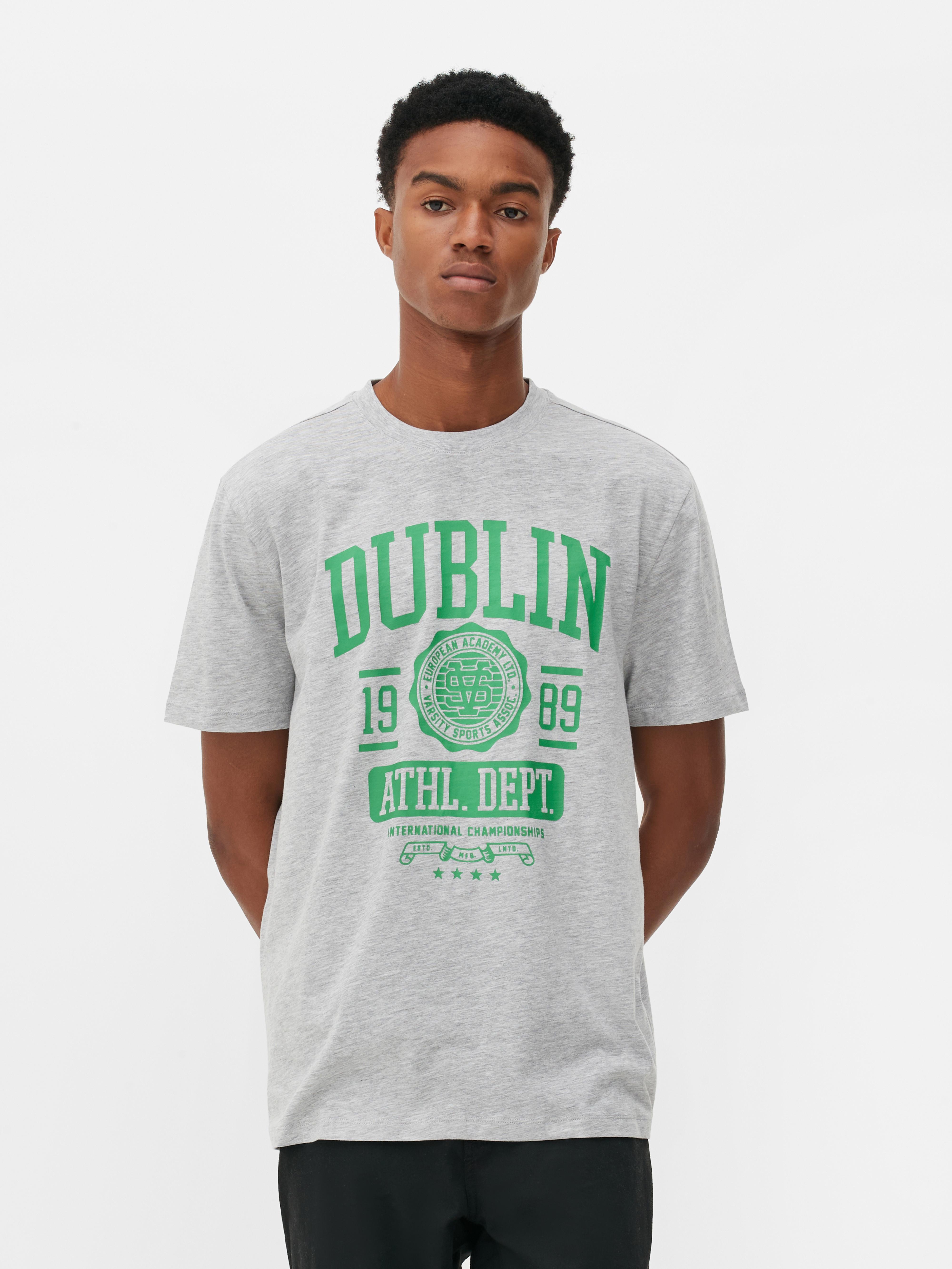 Men s Grey Marl Dublin Varsity T shirt Penneys