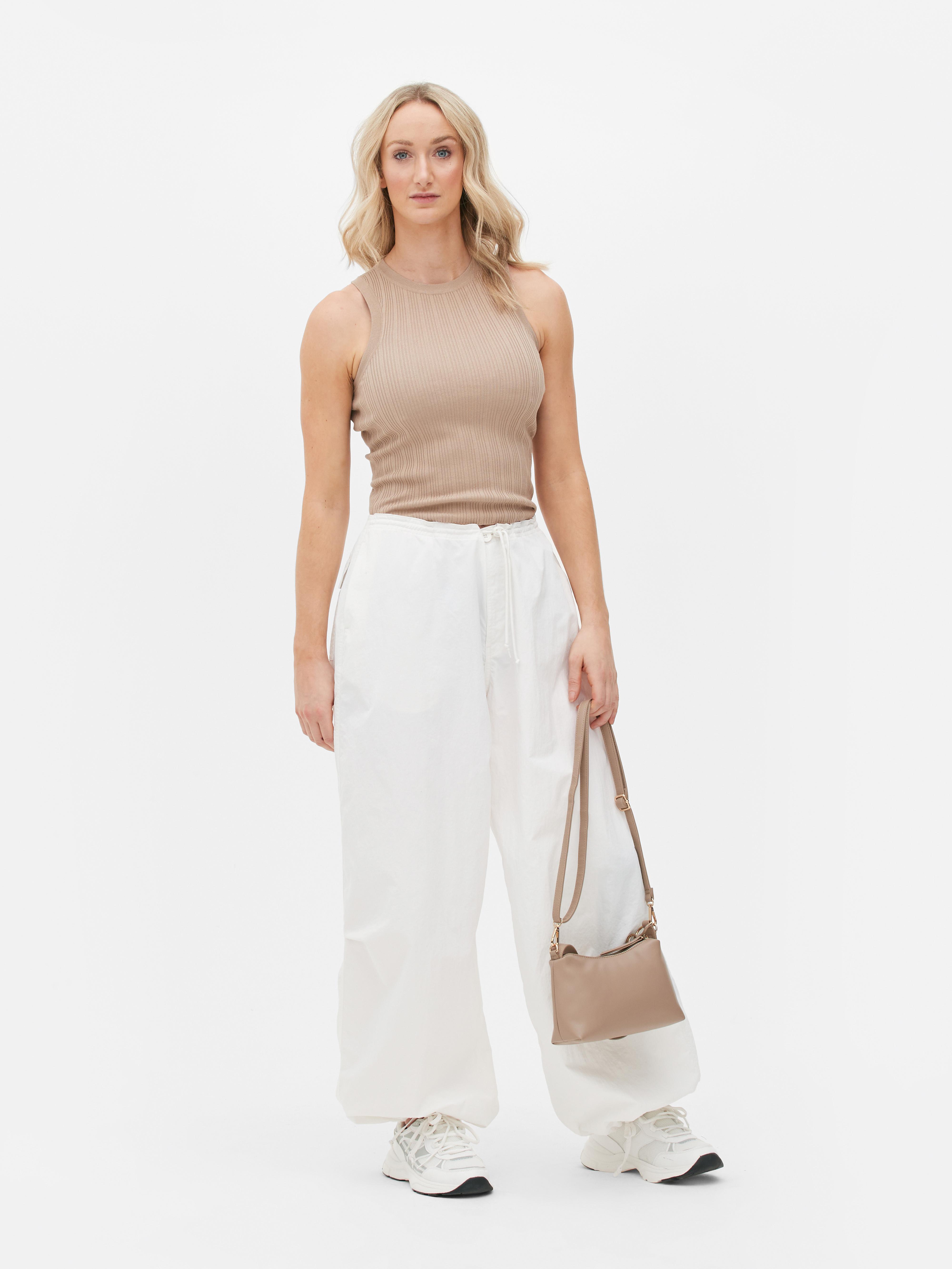 Drawcord Parachute Trousers White