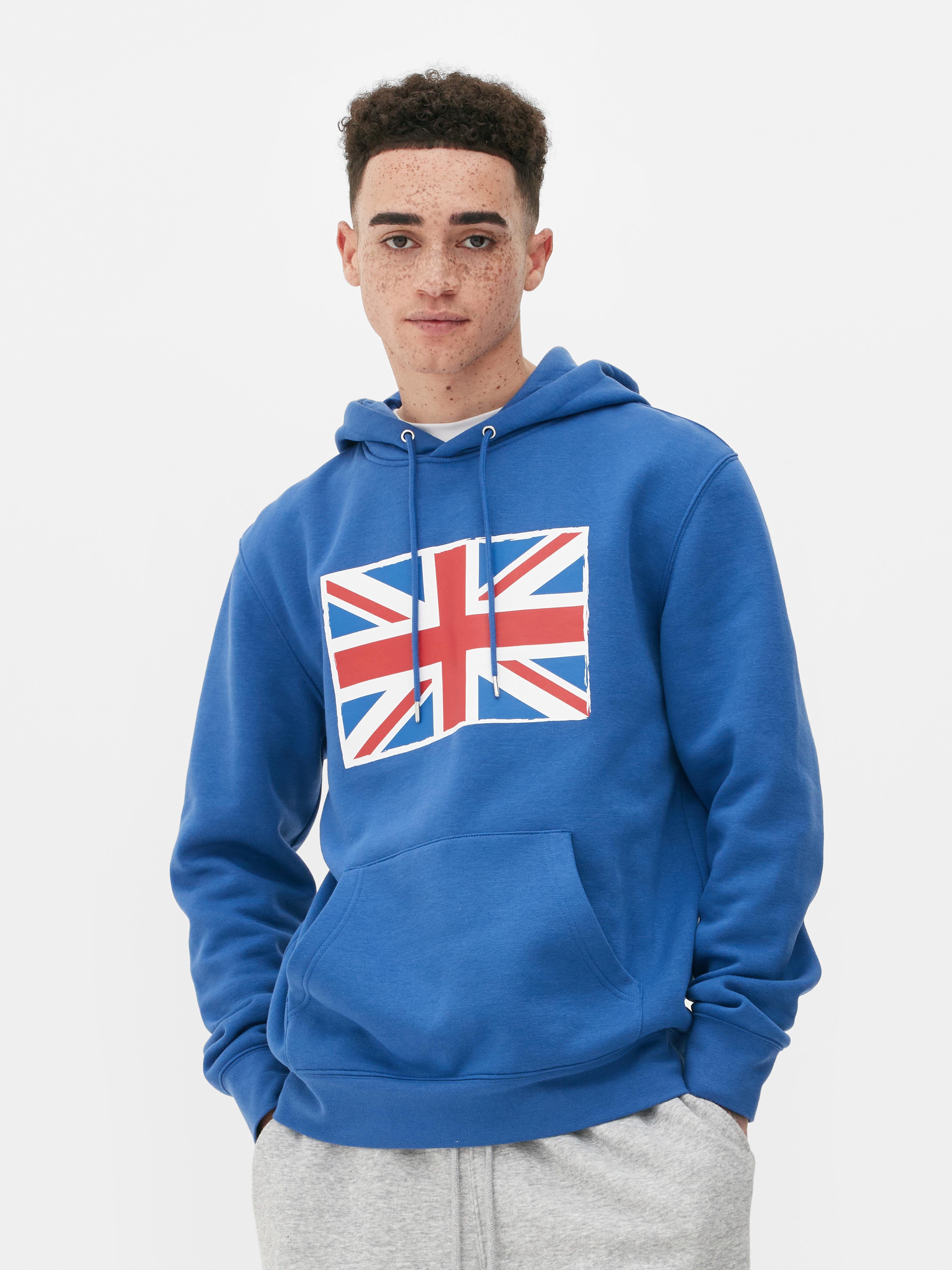 Mens Blue Union Jack Print Hoodie Primark