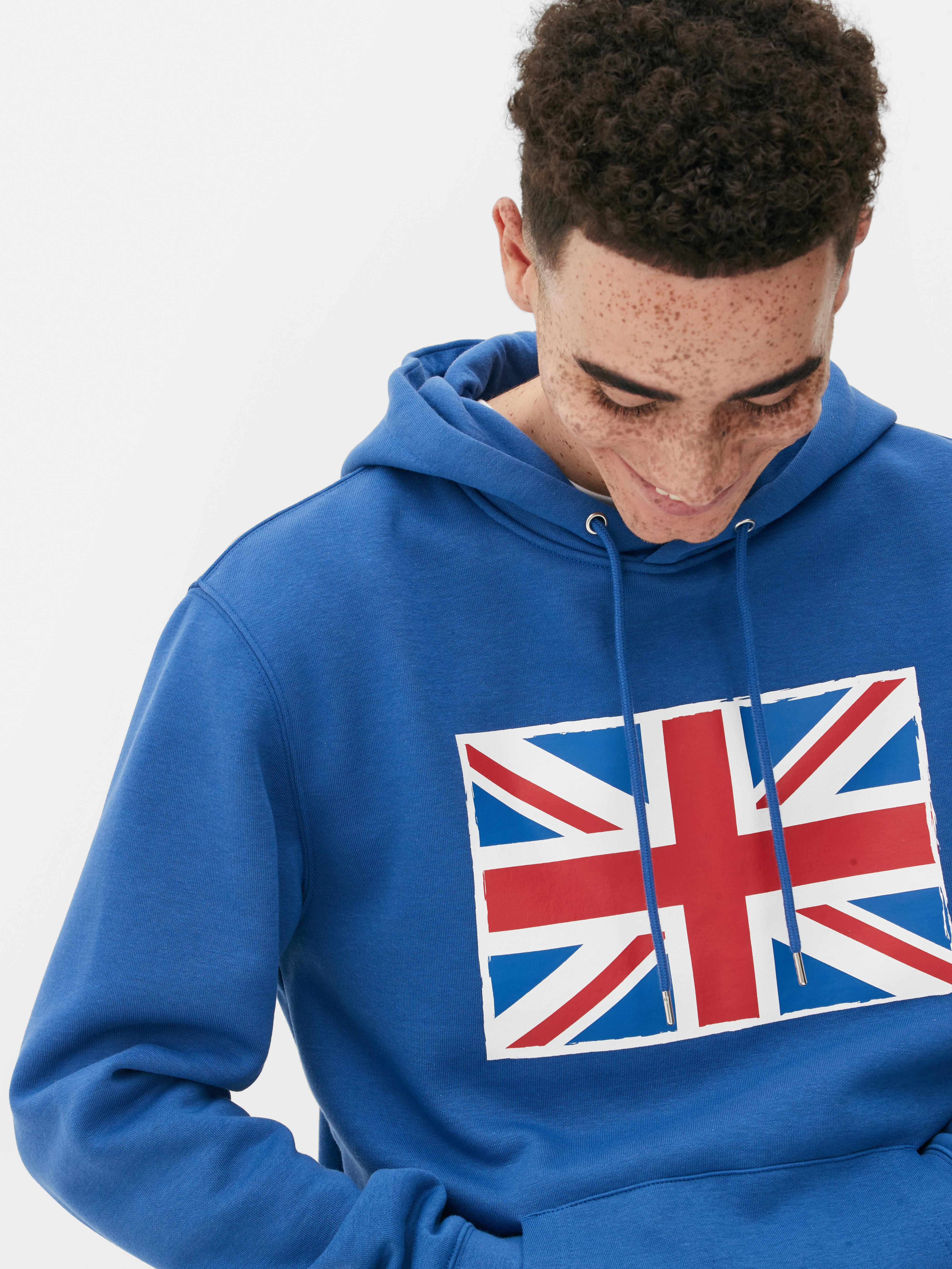 Mens Blue Union Jack Print Hoodie Primark