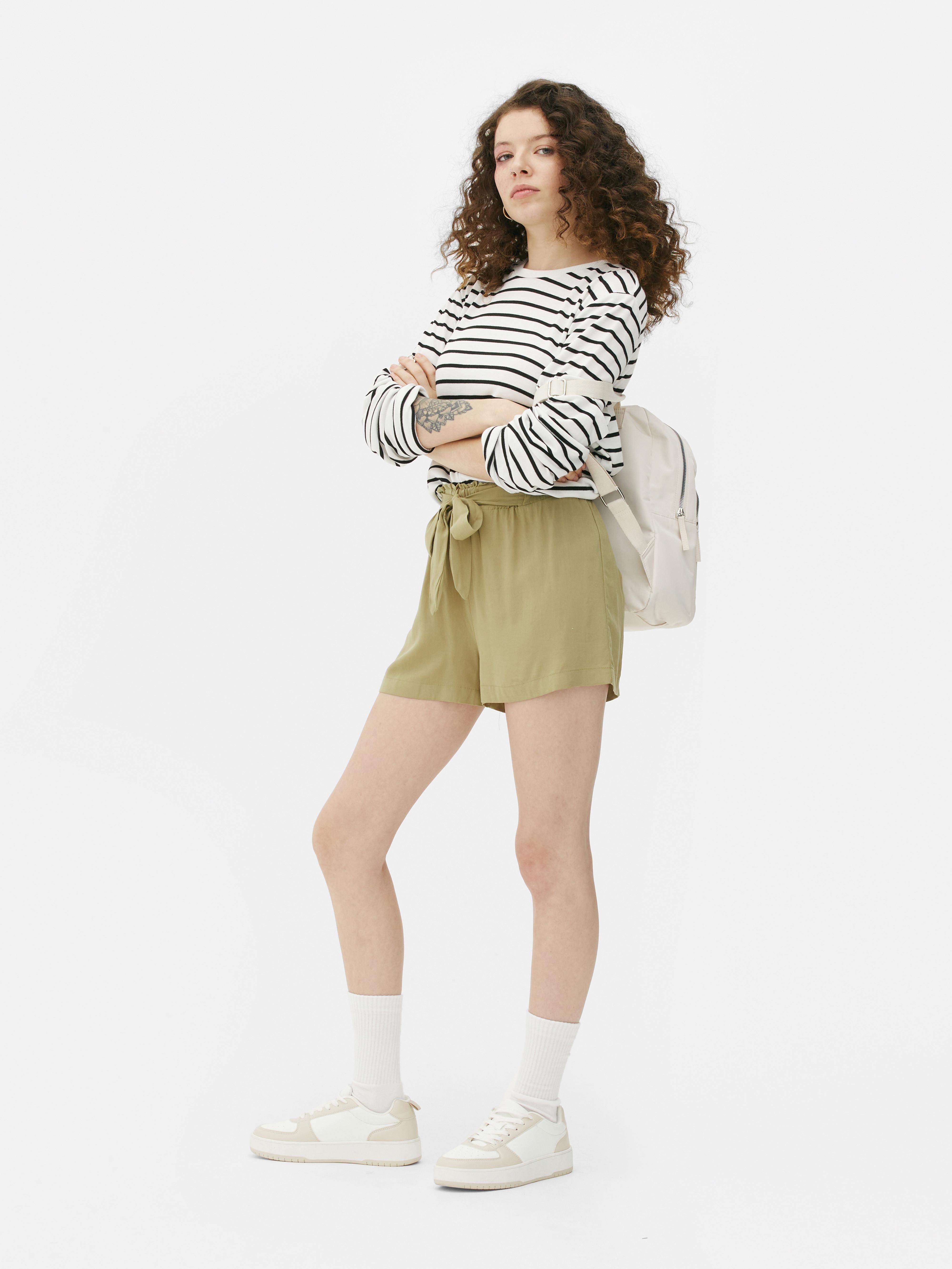 Women's Olive Tie Front Paperbag Shorts | Primark