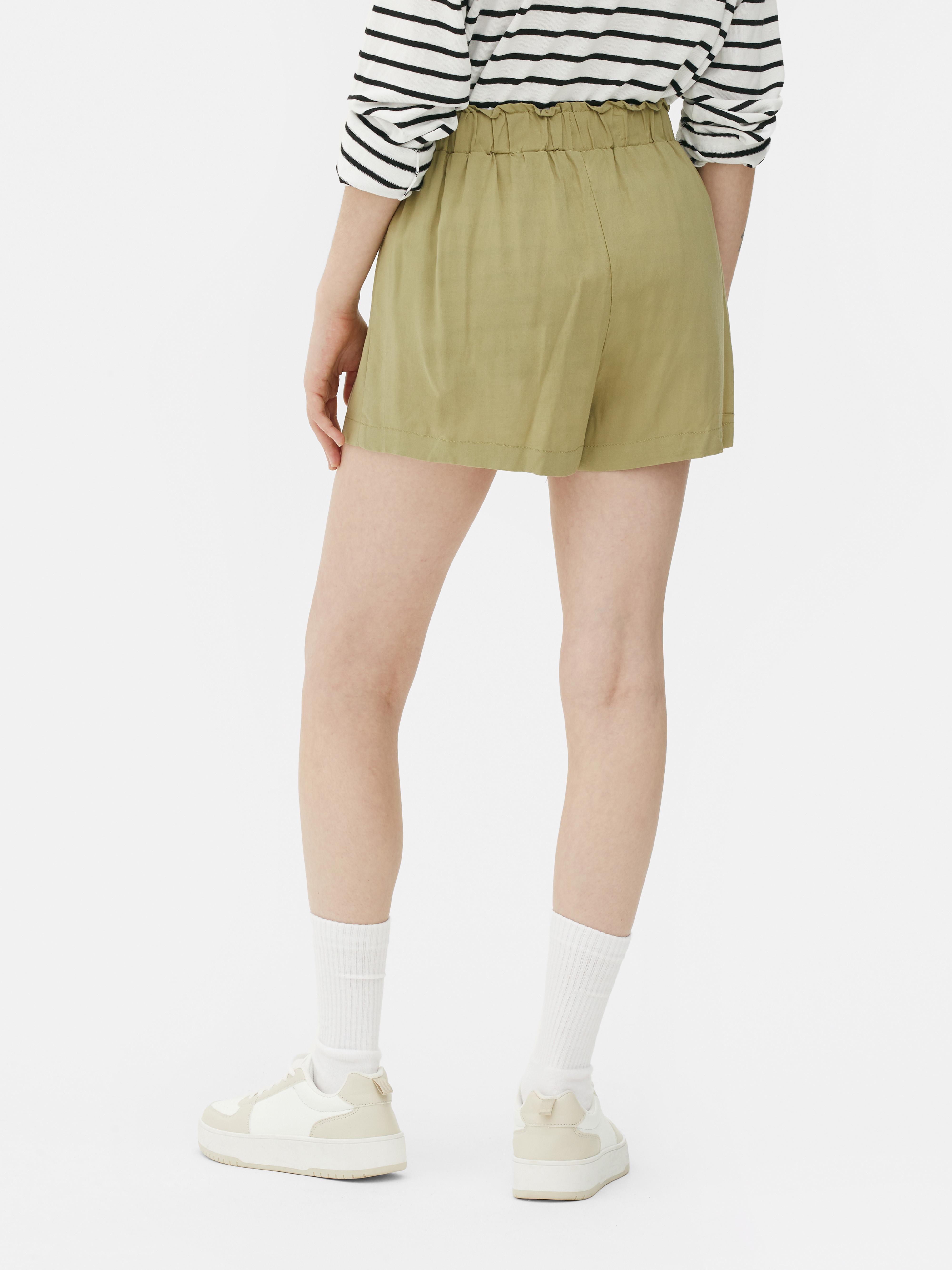 Women's Olive Tie Front Paperbag Shorts | Primark