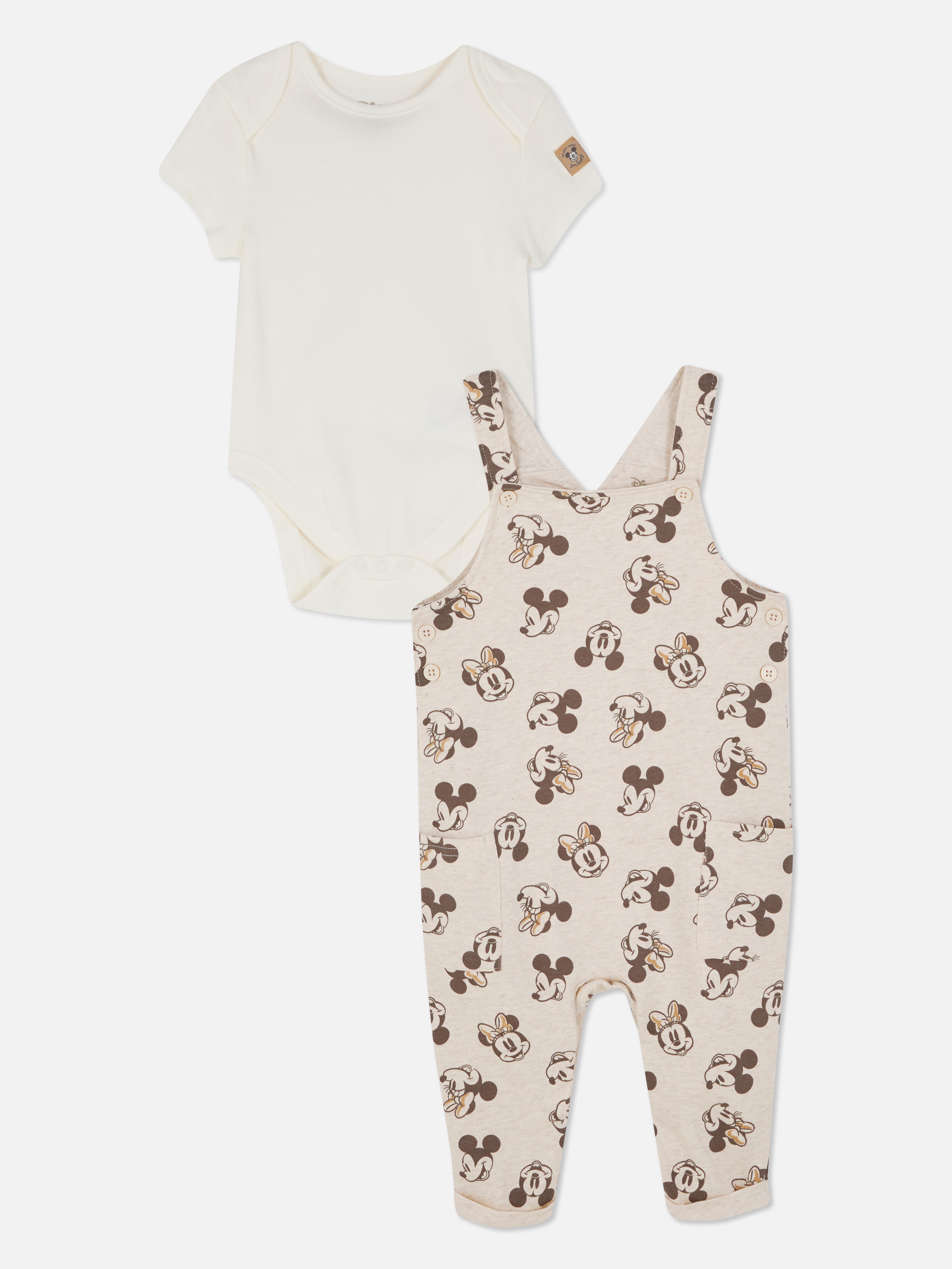 Disney's Mickey Mouse Retro Print Dungaree and Bodysuit Set