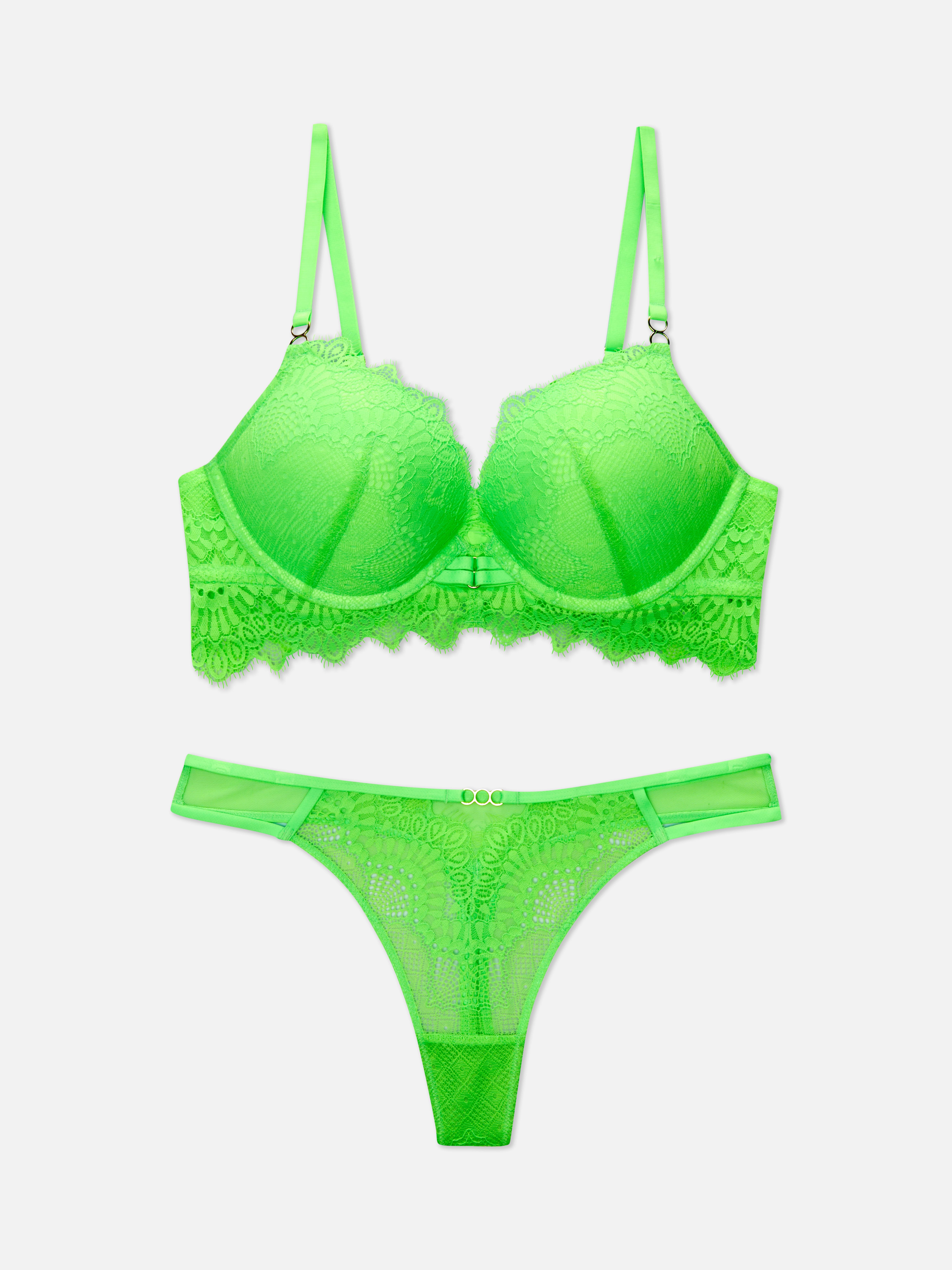Womens Green Two-Piece Lace Maximise Lingerie Set
