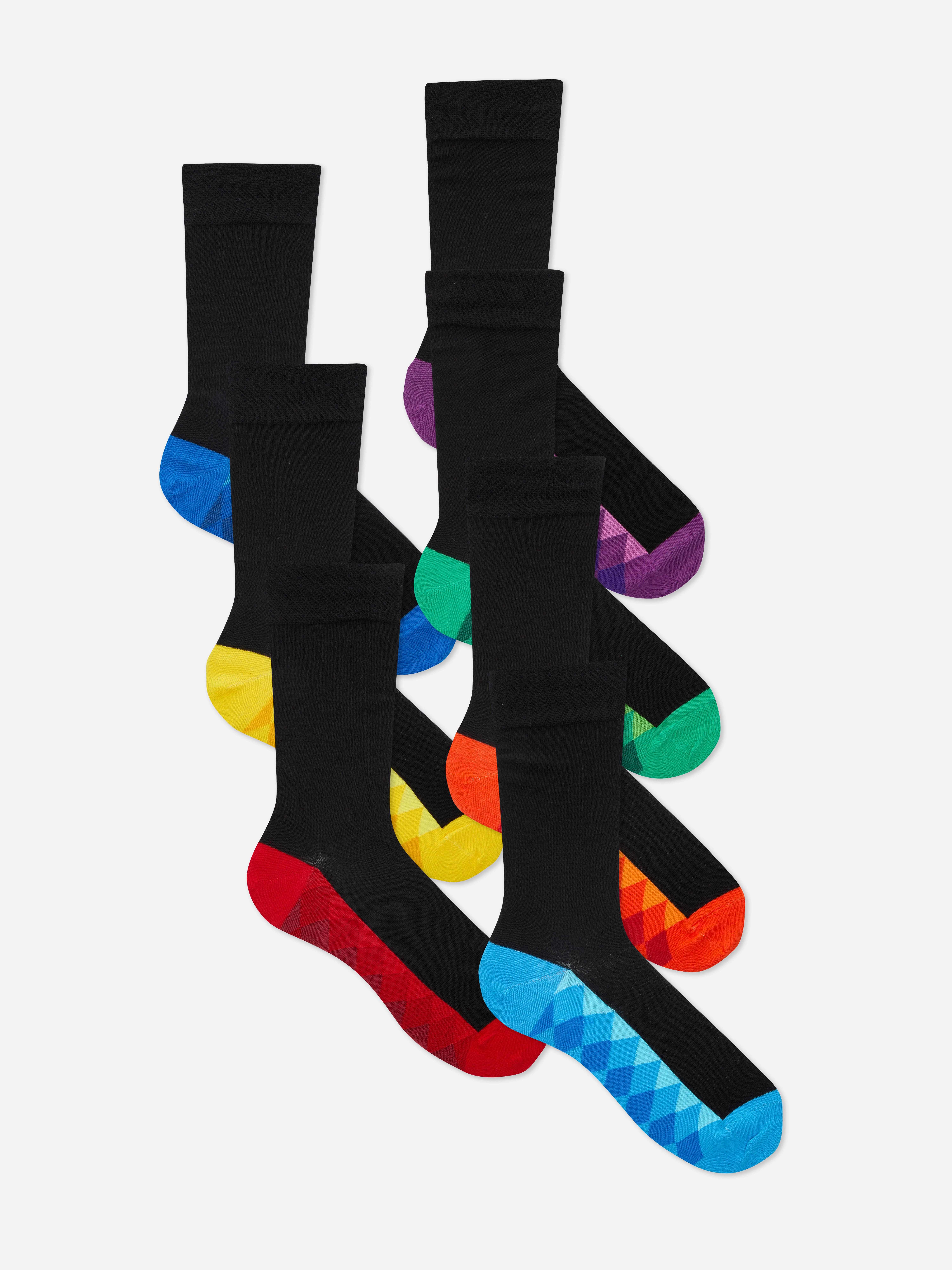 7pk Harlequin Print Crew Socks