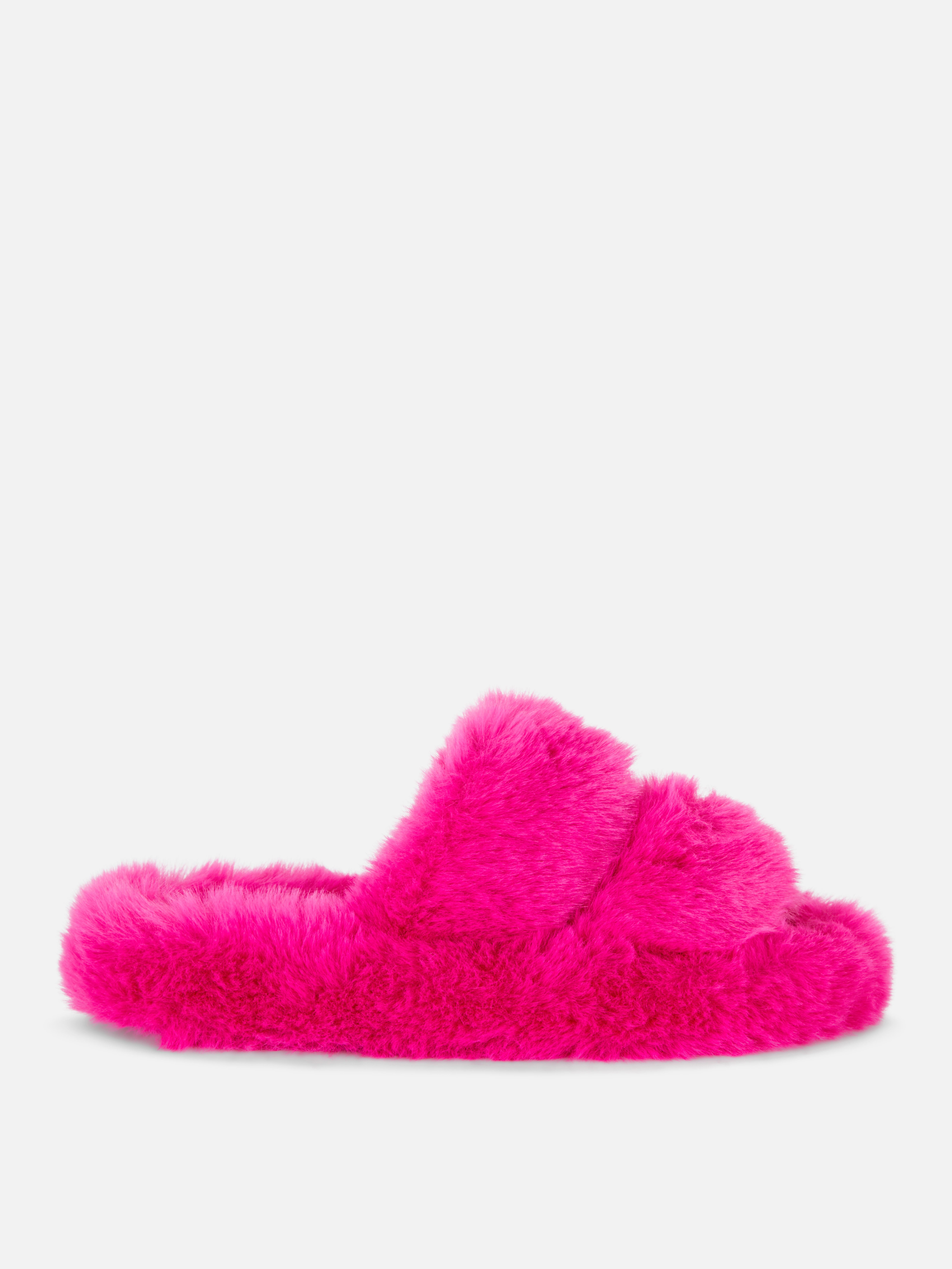 Fluffy Double Strap Slippers Pink