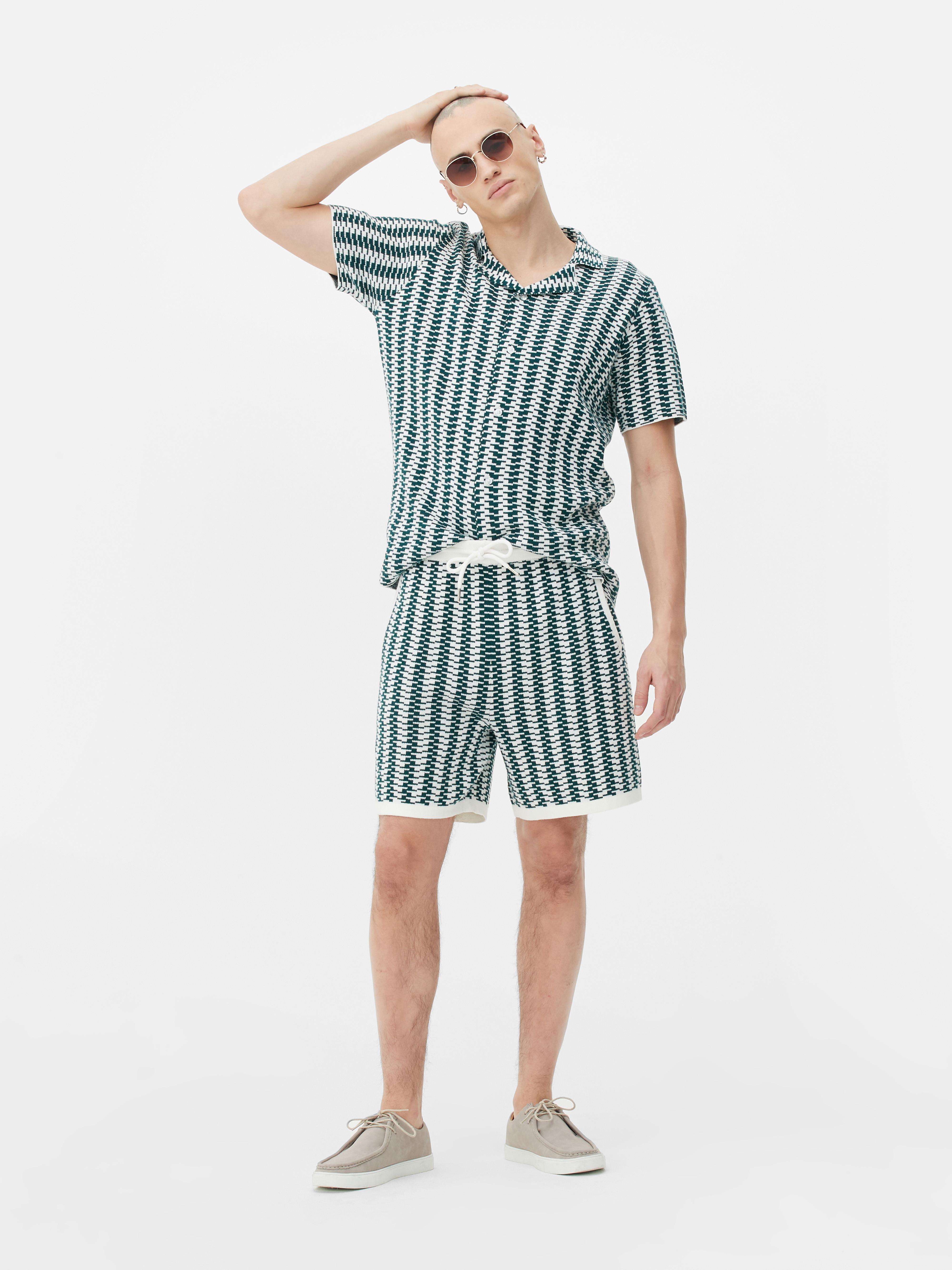 Geometric Button-Down Knitted Shirt