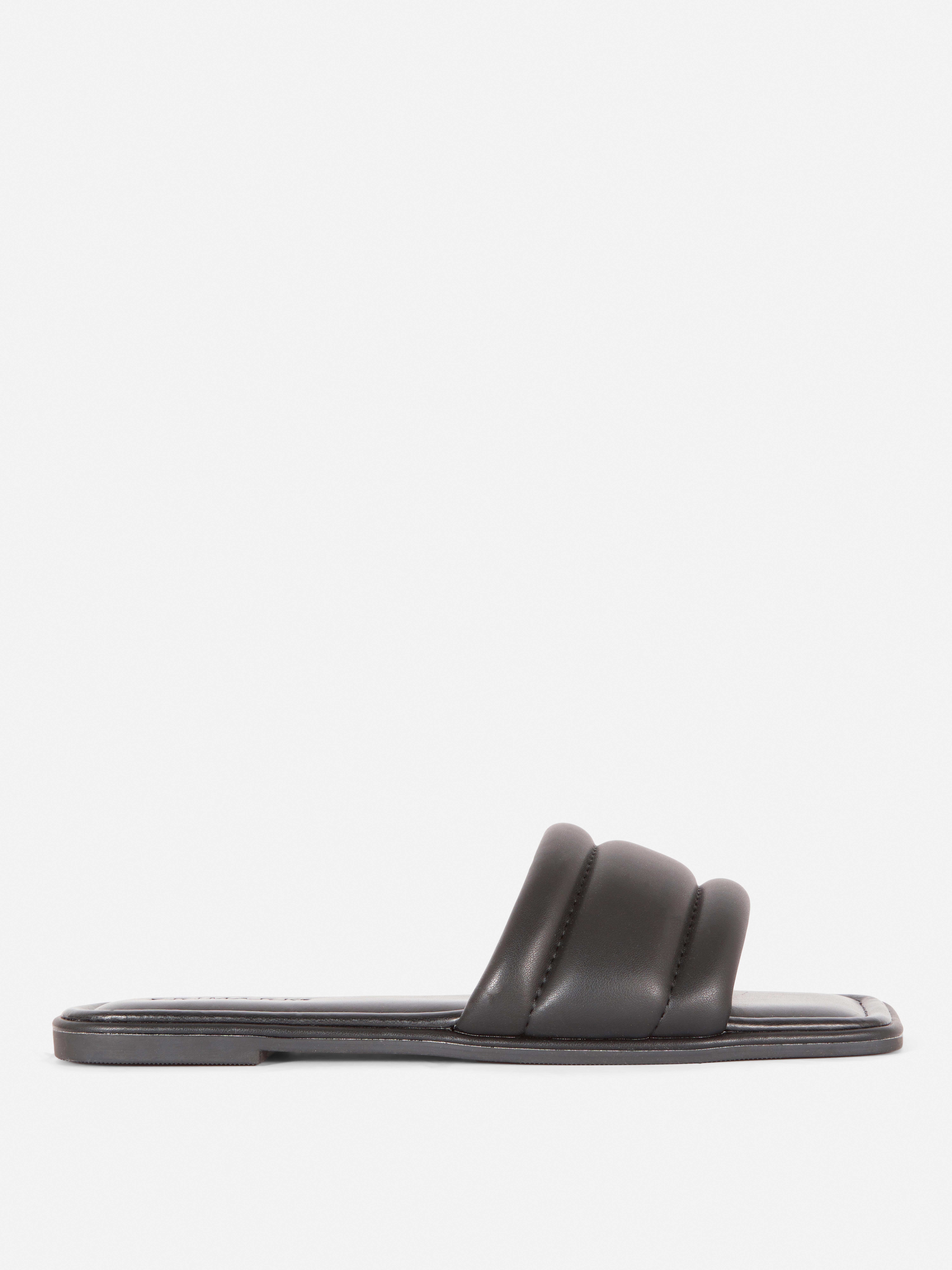 Padded Faux Leather Mules Black