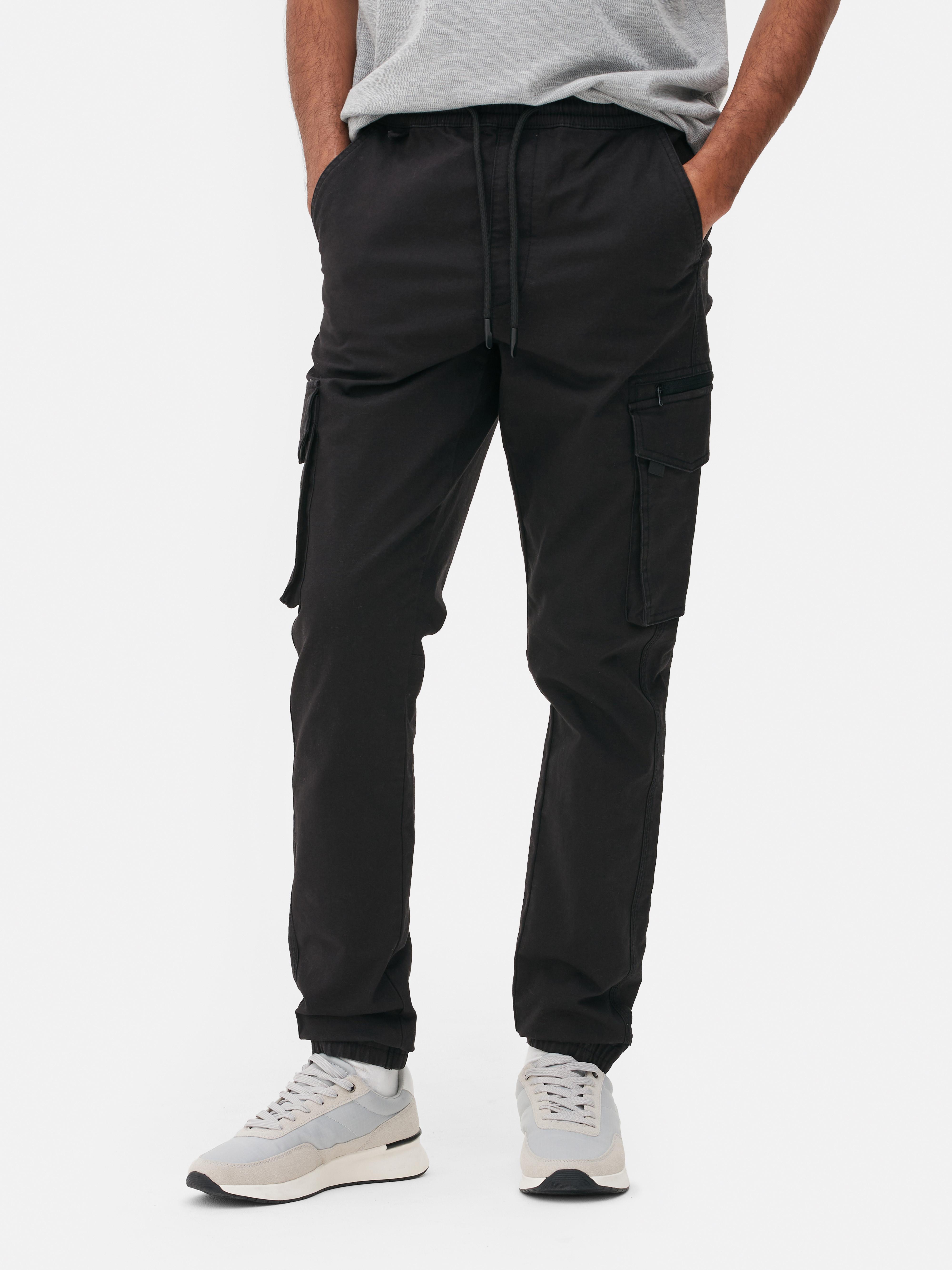 Men's Black Slim Cuffed Cargo Pants | Primark