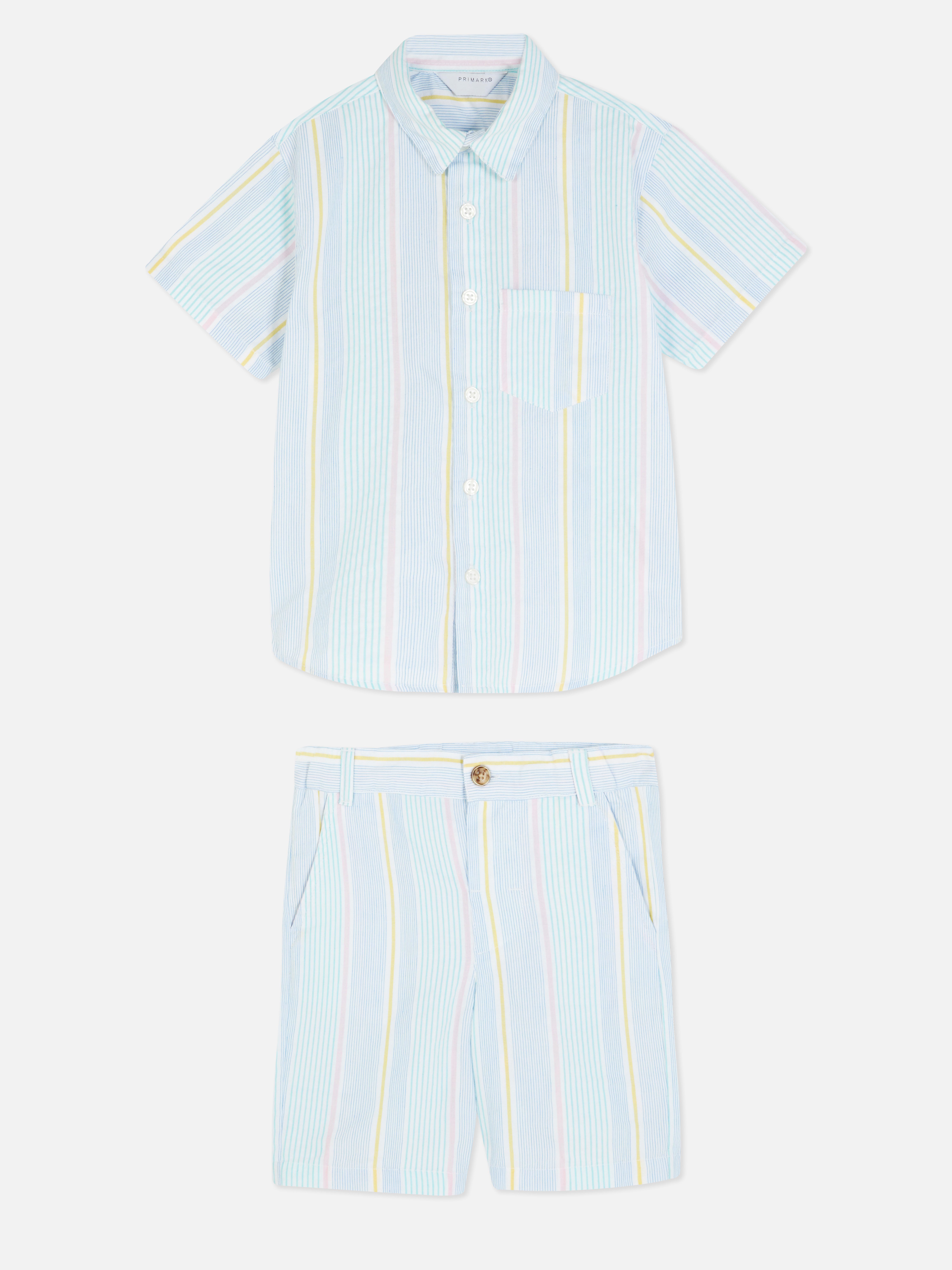 Textured Stripe Shirt and Shorts Set