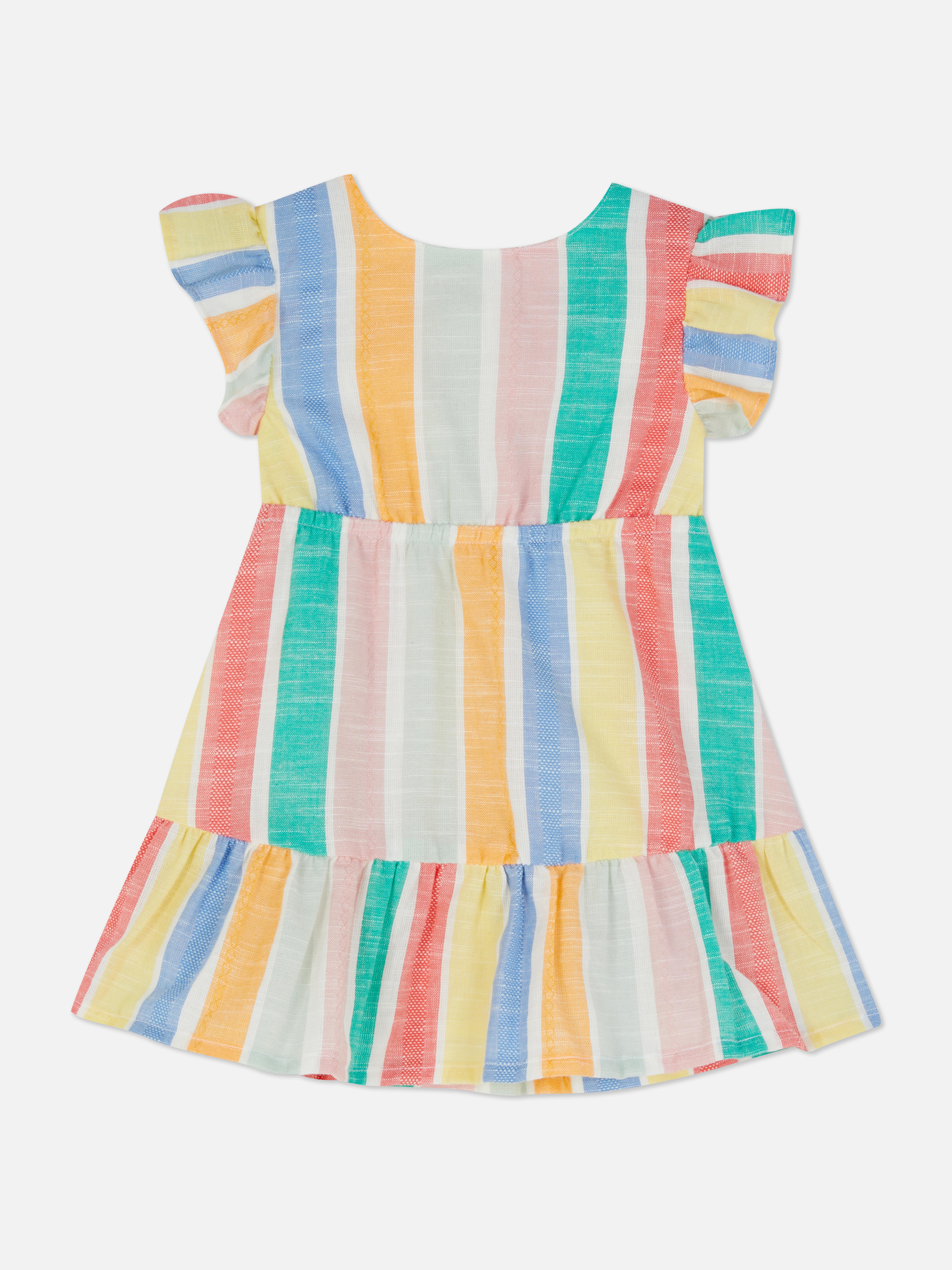 Multicoloured Stripe Tiered Dress