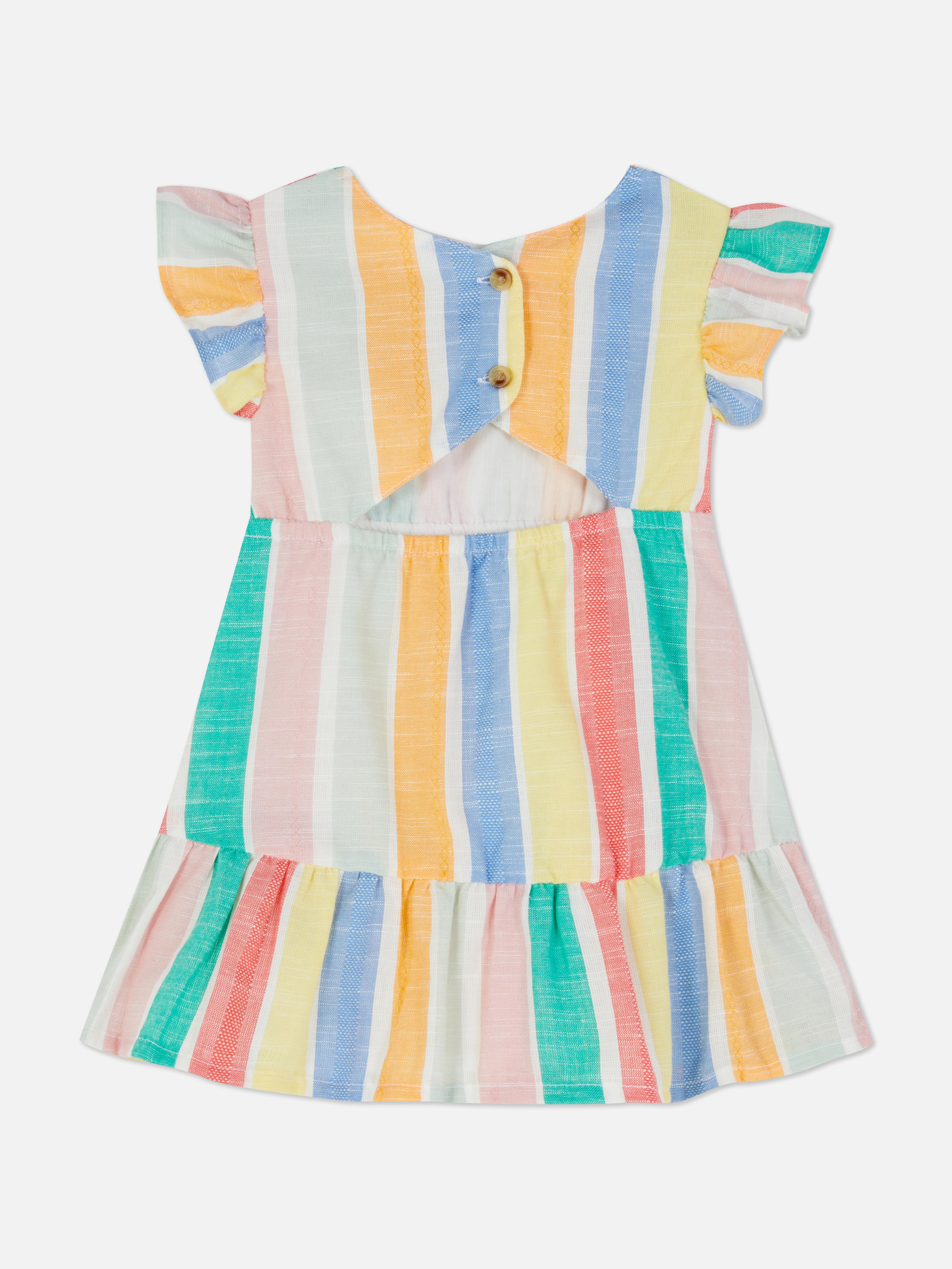 Multicoloured Stripe Tiered Dress