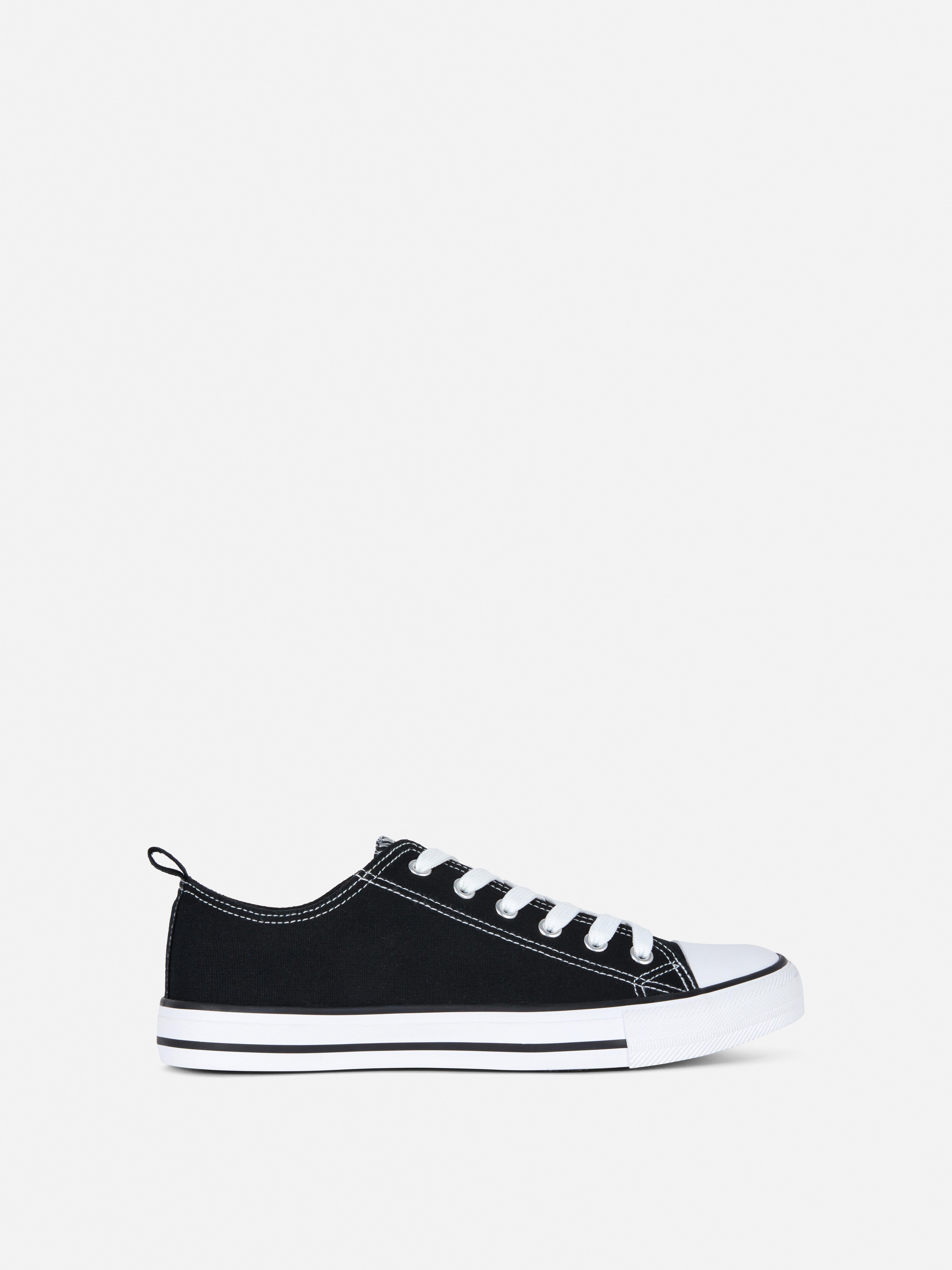 Womens Black White Classic Low Top Canvas Trainers Primark